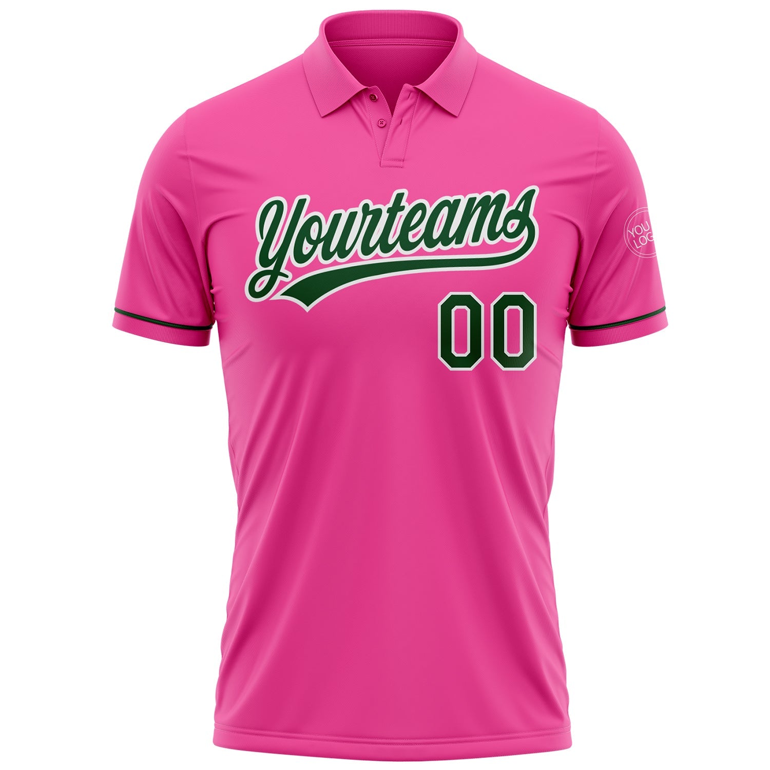 Custom Pink Green-White Performance Vapor Golf Polo Shirt view 2