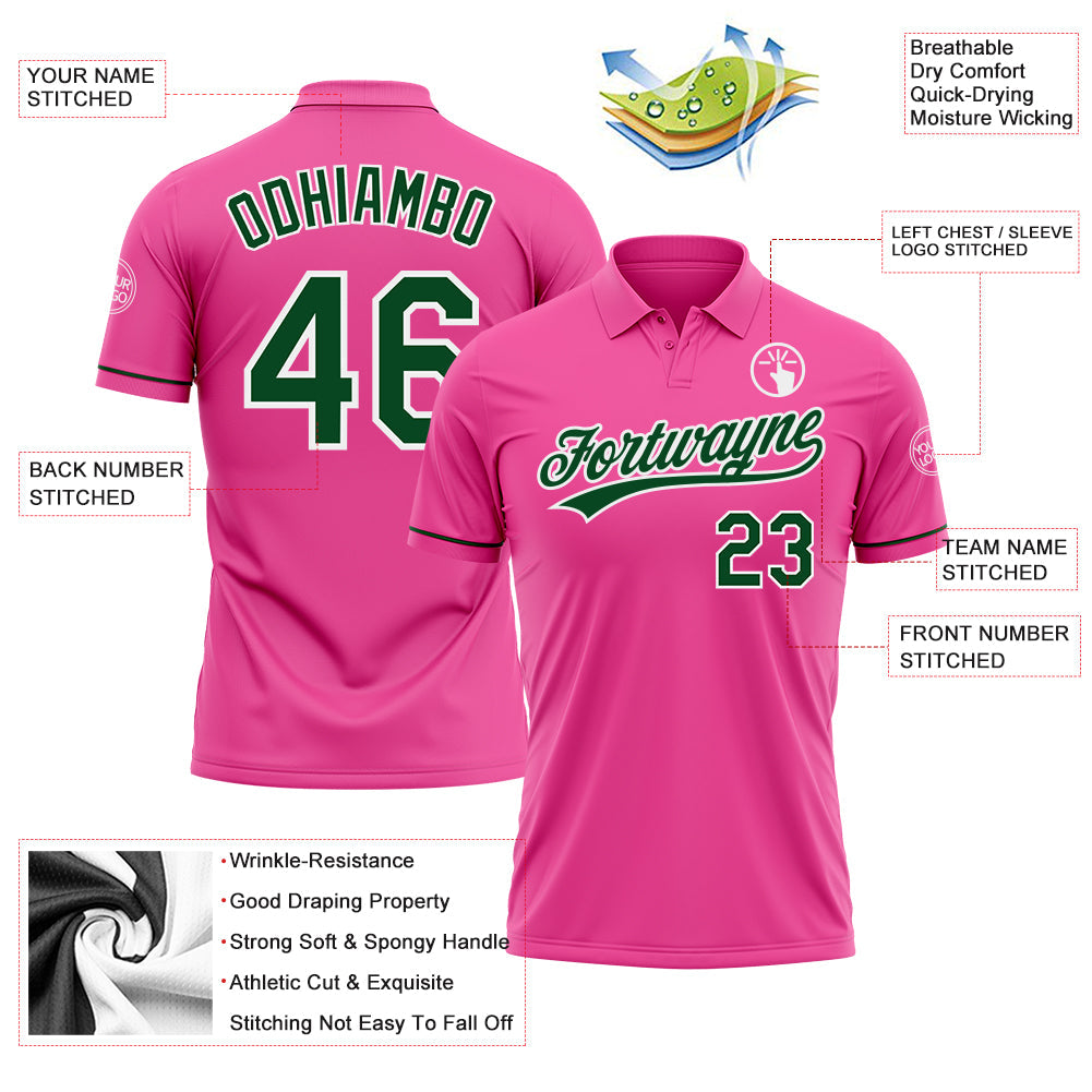 Custom Pink Green-White Performance Vapor Golf Polo Shirt view 3