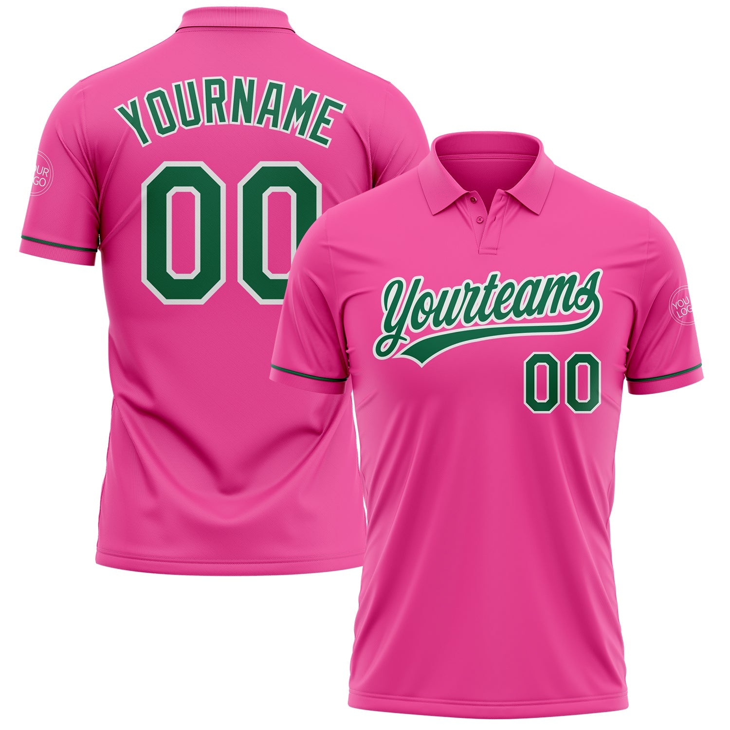 Custom Pink Kelly Green-White Performance Vapor Golf Polo Shirt - Main View
