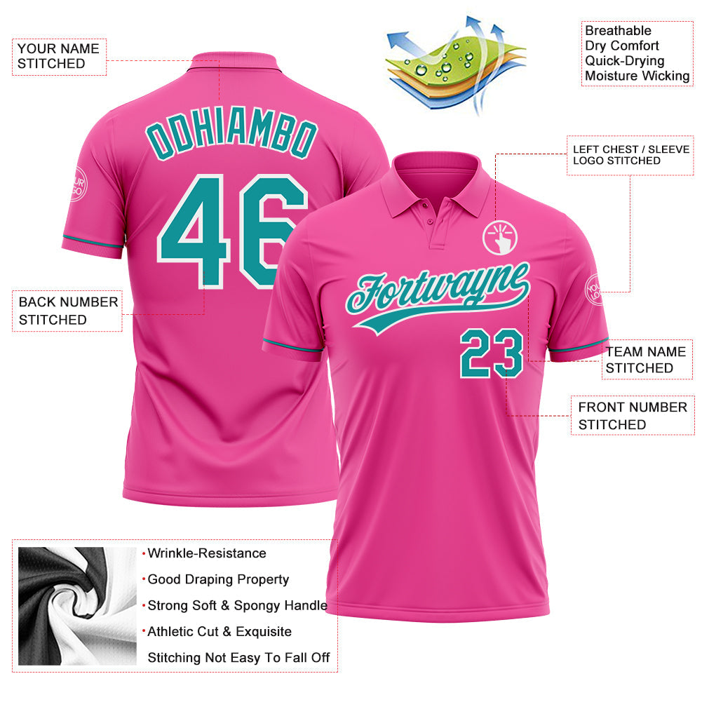 Custom Pink Teal-White Performance Vapor Golf Polo Shirt view 3