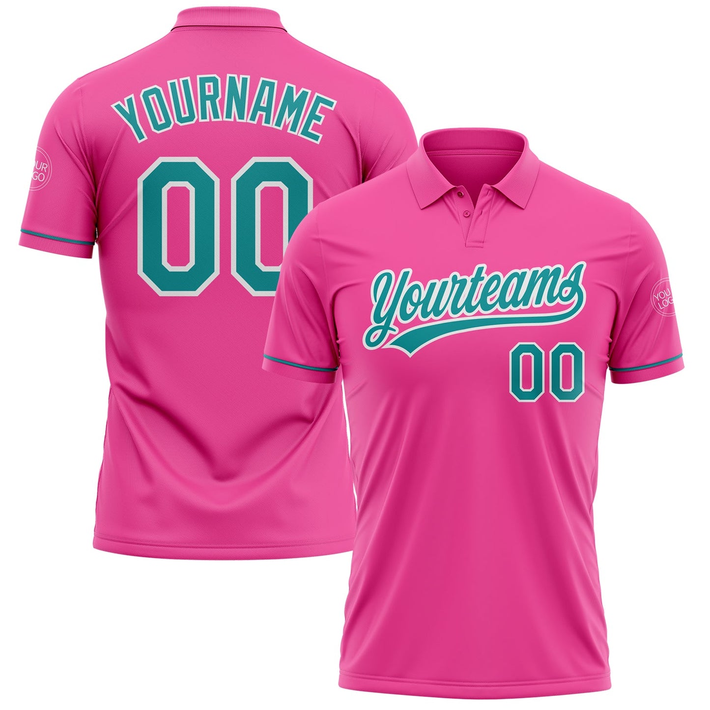 Custom Pink Teal-White Performance Vapor Golf Polo Shirt - Main View
