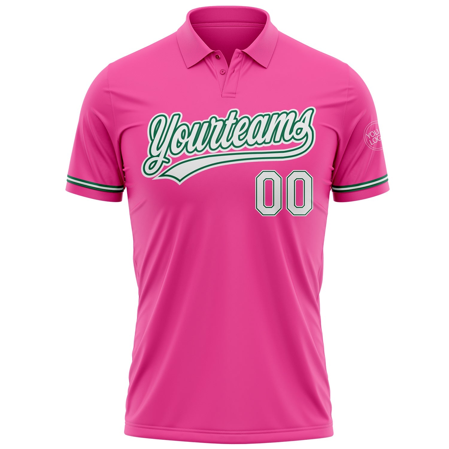 Custom Pink White-Kelly Green Performance Vapor Golf Polo Shirt view 2
