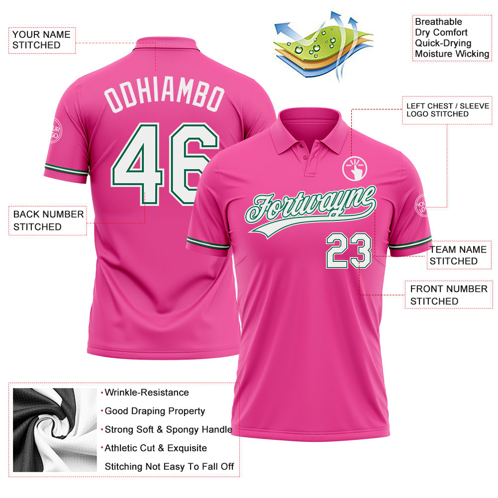 Custom Pink White-Kelly Green Performance Vapor Golf Polo Shirt view 3