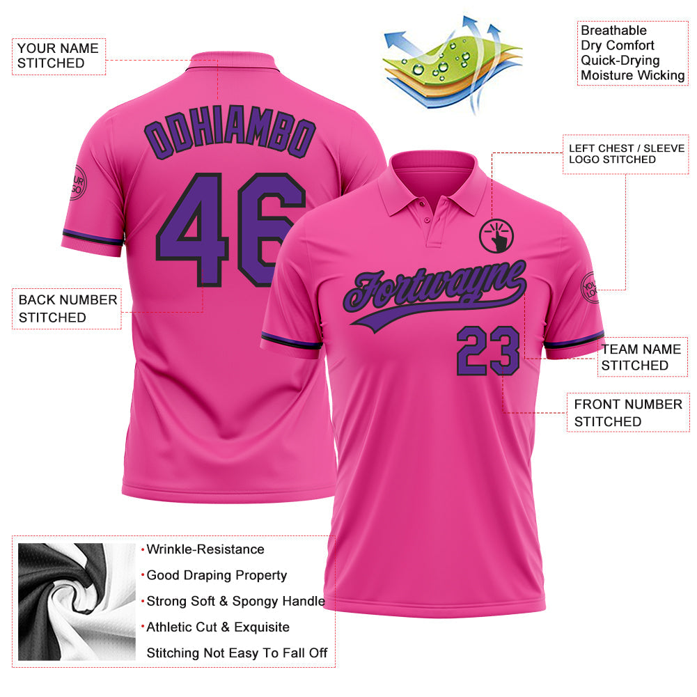 Custom Pink Purple-Black Performance Vapor Golf Polo Shirt view 3