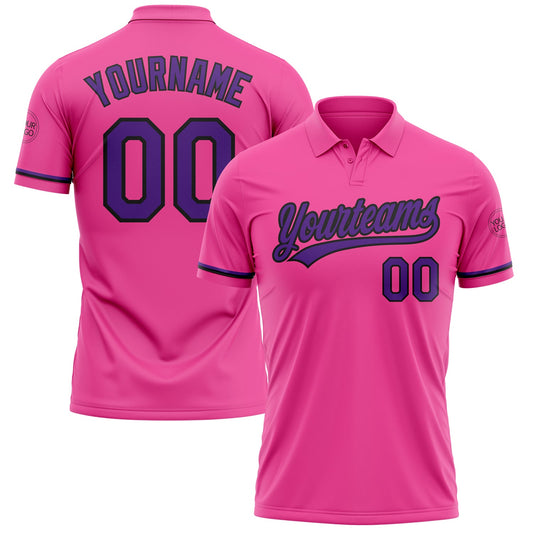 Custom Pink Purple-Black Performance Vapor Golf Polo Shirt - Main View