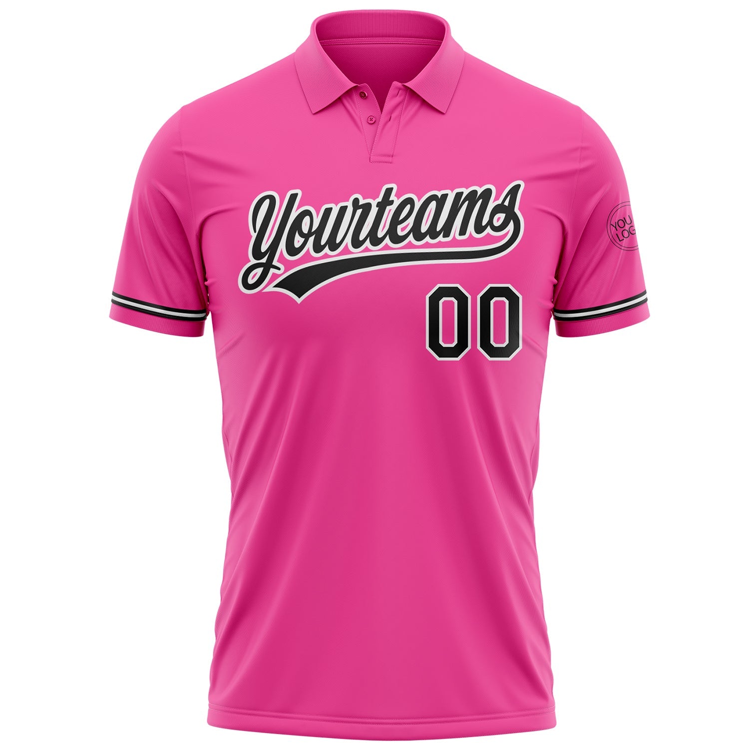 Custom Pink Black-White Performance Vapor Golf Polo Shirt view 2