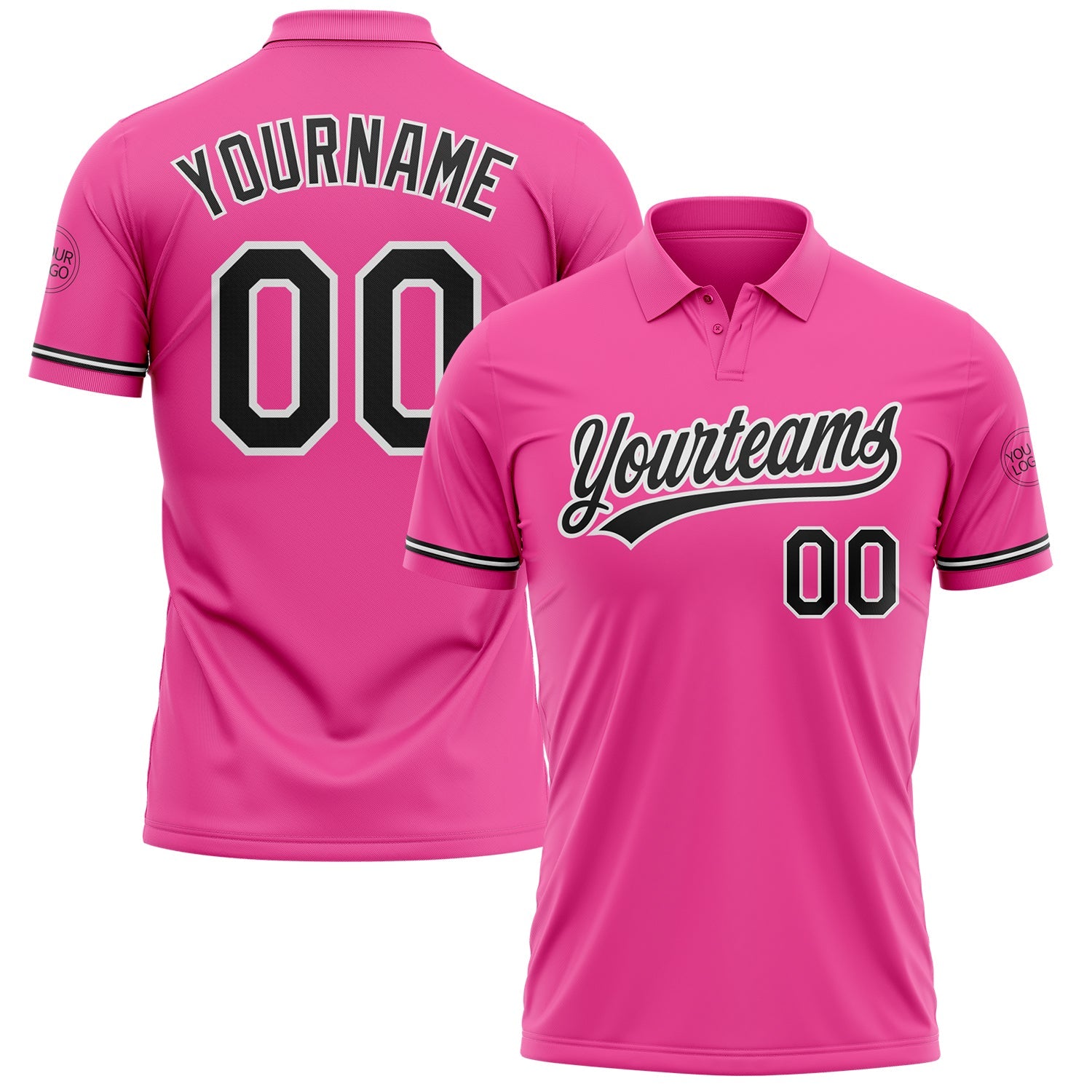 Custom Pink Black-White Performance Vapor Golf Polo Shirt - Main View