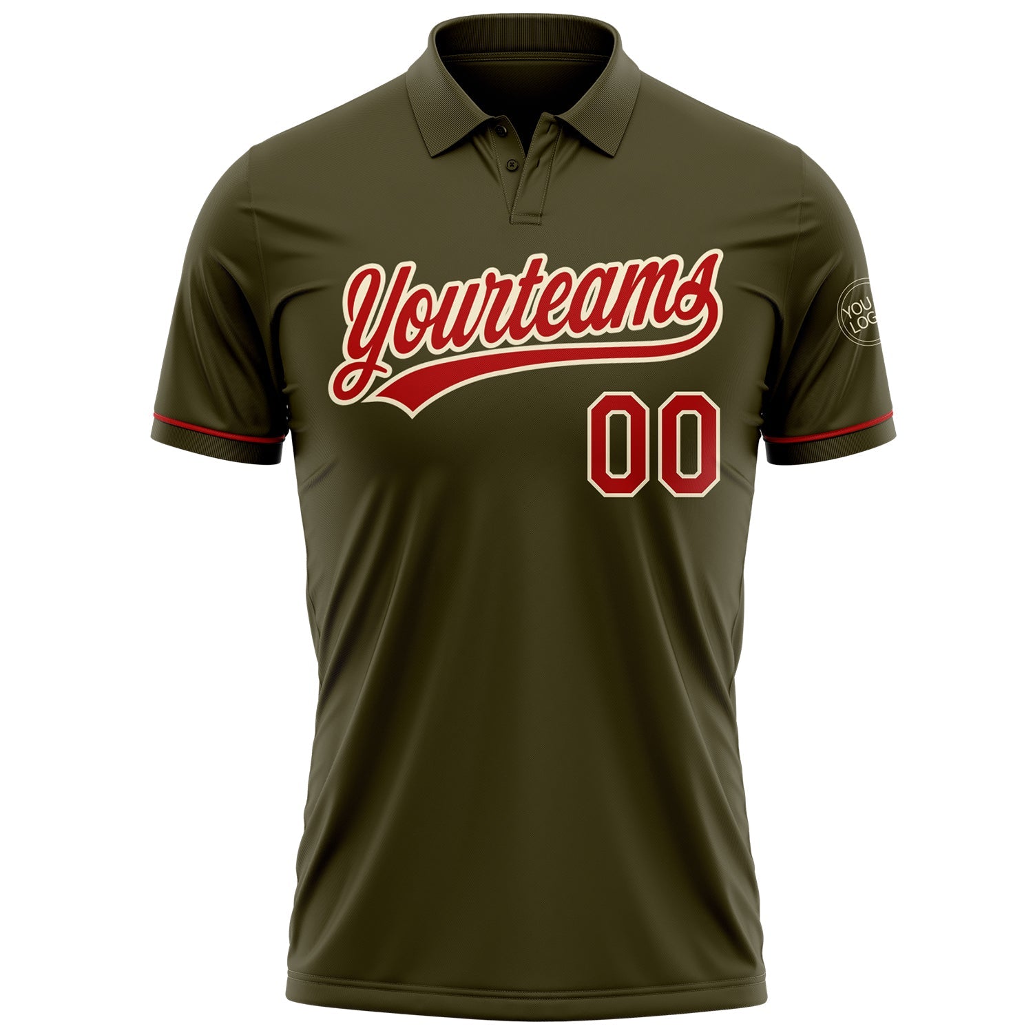 Custom Olive Red-Cream Performance Vapor Salute To Service Golf Polo Shirt view 2