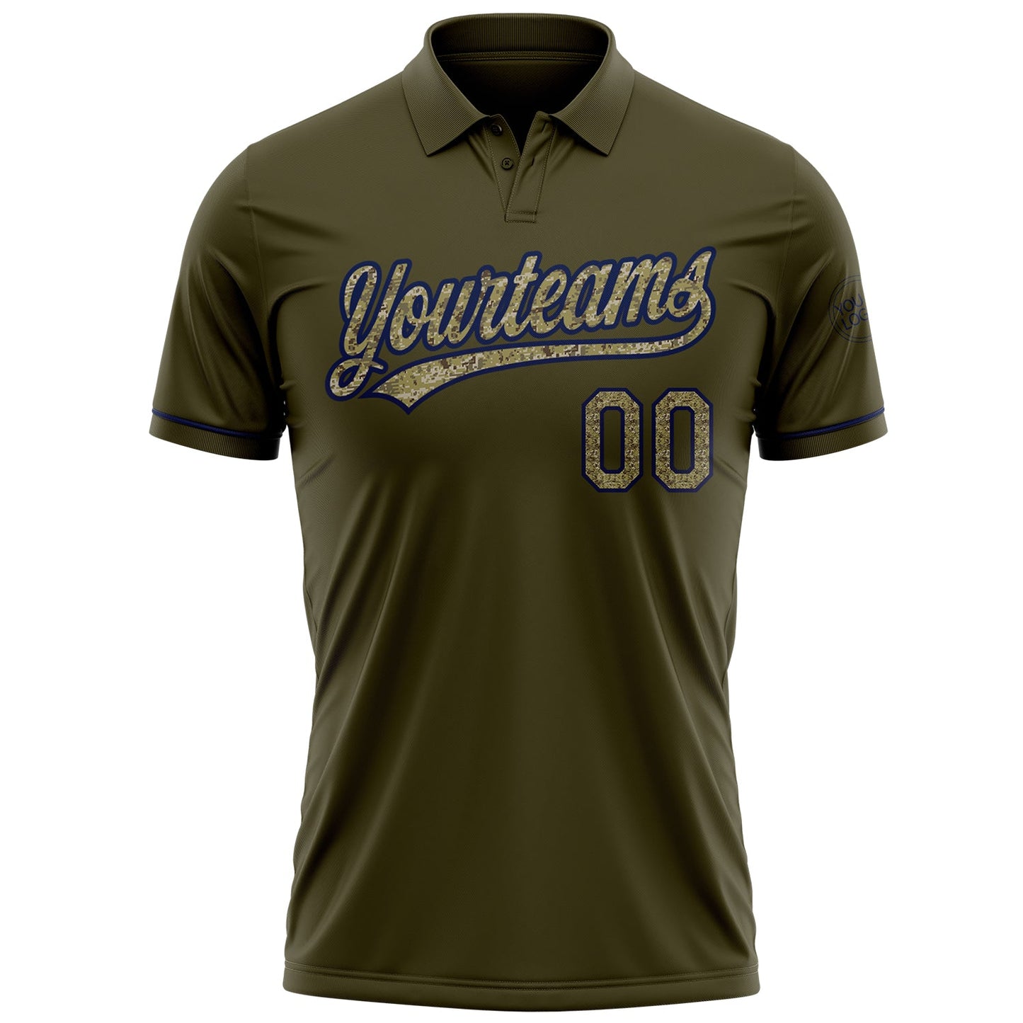 Custom Olive Camo-Navy Performance Vapor Salute To Service Golf Polo Shirt view 2