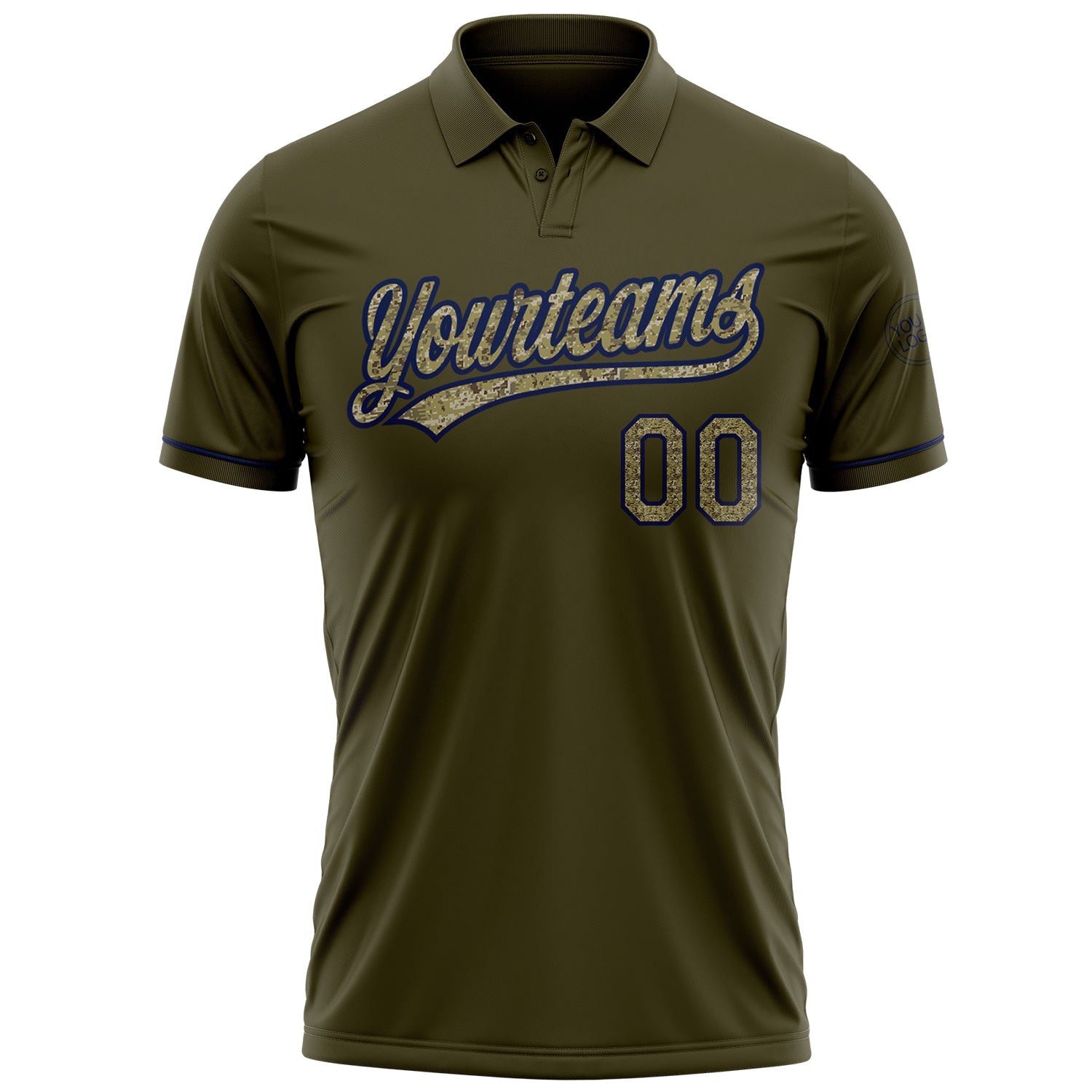 Custom Olive Camo-Navy Performance Vapor Salute To Service Golf Polo Shirt view 2