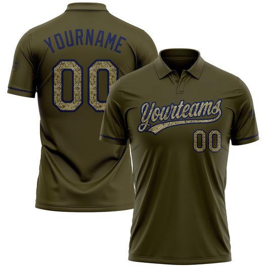 Custom Olive Camo-Navy Performance Vapor Salute To Service Golf Polo Shirt - Main View