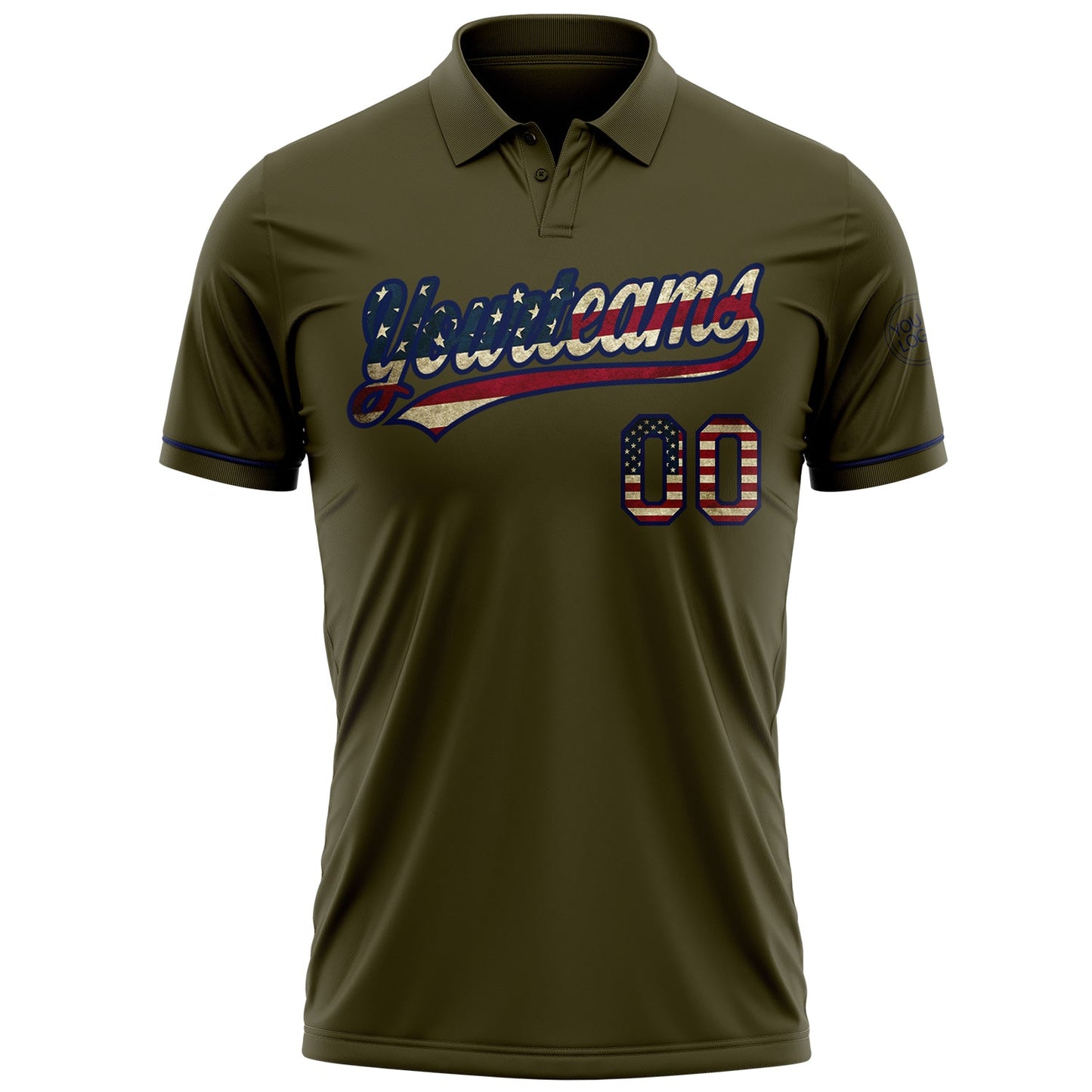 Custom Olive Vintage USA Flag-Navy Performance Vapor Salute To Service Golf Polo Shirt view 2