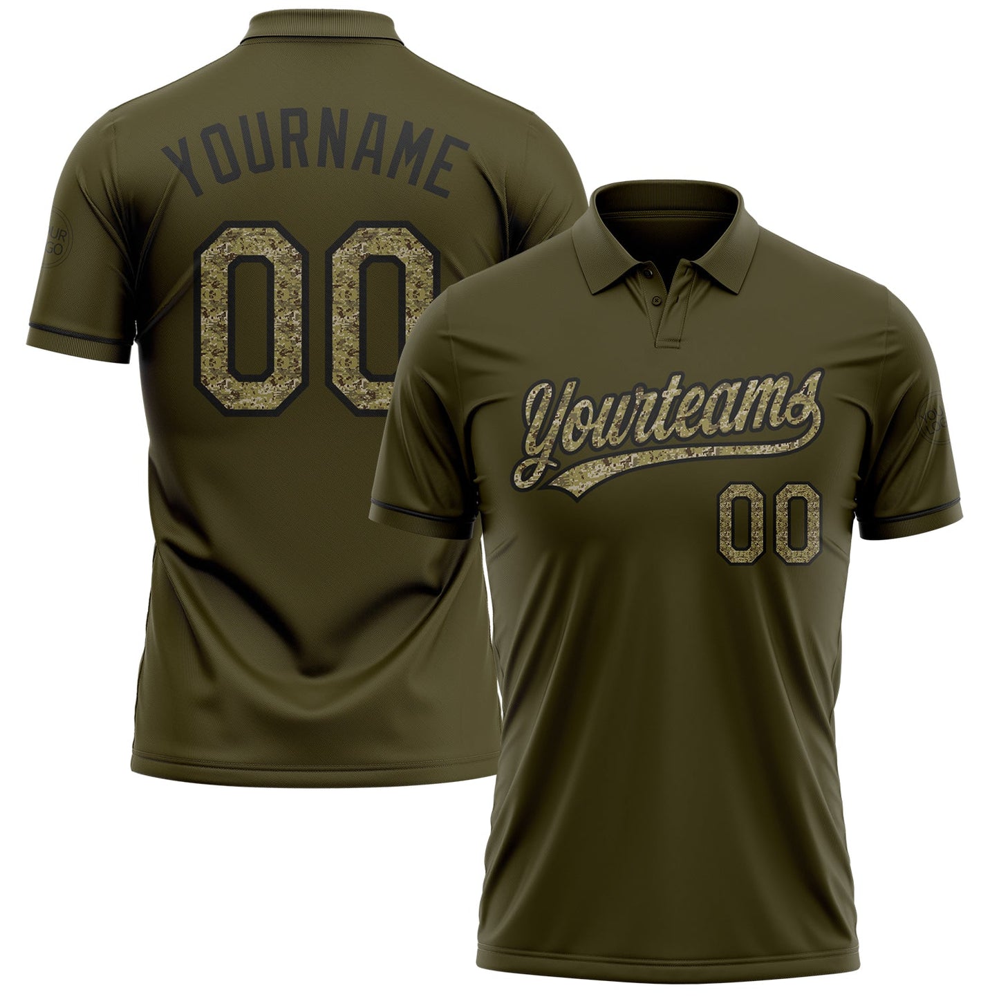 Custom Olive Camo-Black Performance Vapor Salute To Service Golf Polo Shirt - Main View