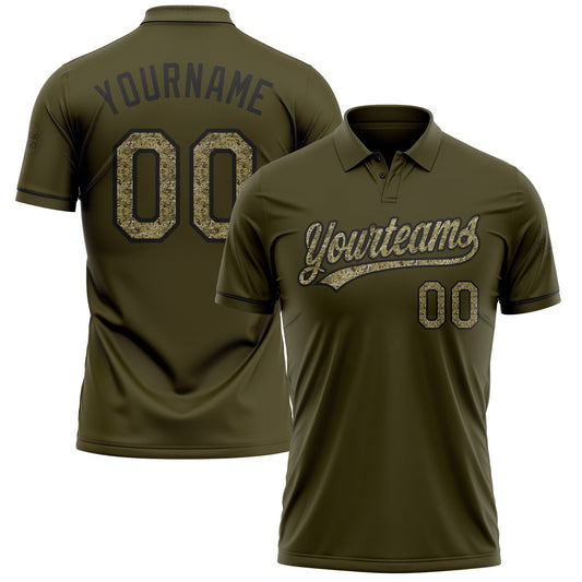 Custom Olive Camo-Black Performance Vapor Salute To Service Golf Polo Shirt - Main View
