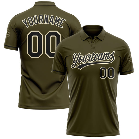Custom Olive Black-Cream Performance Vapor Salute To Service Golf Polo Shirt - Main View