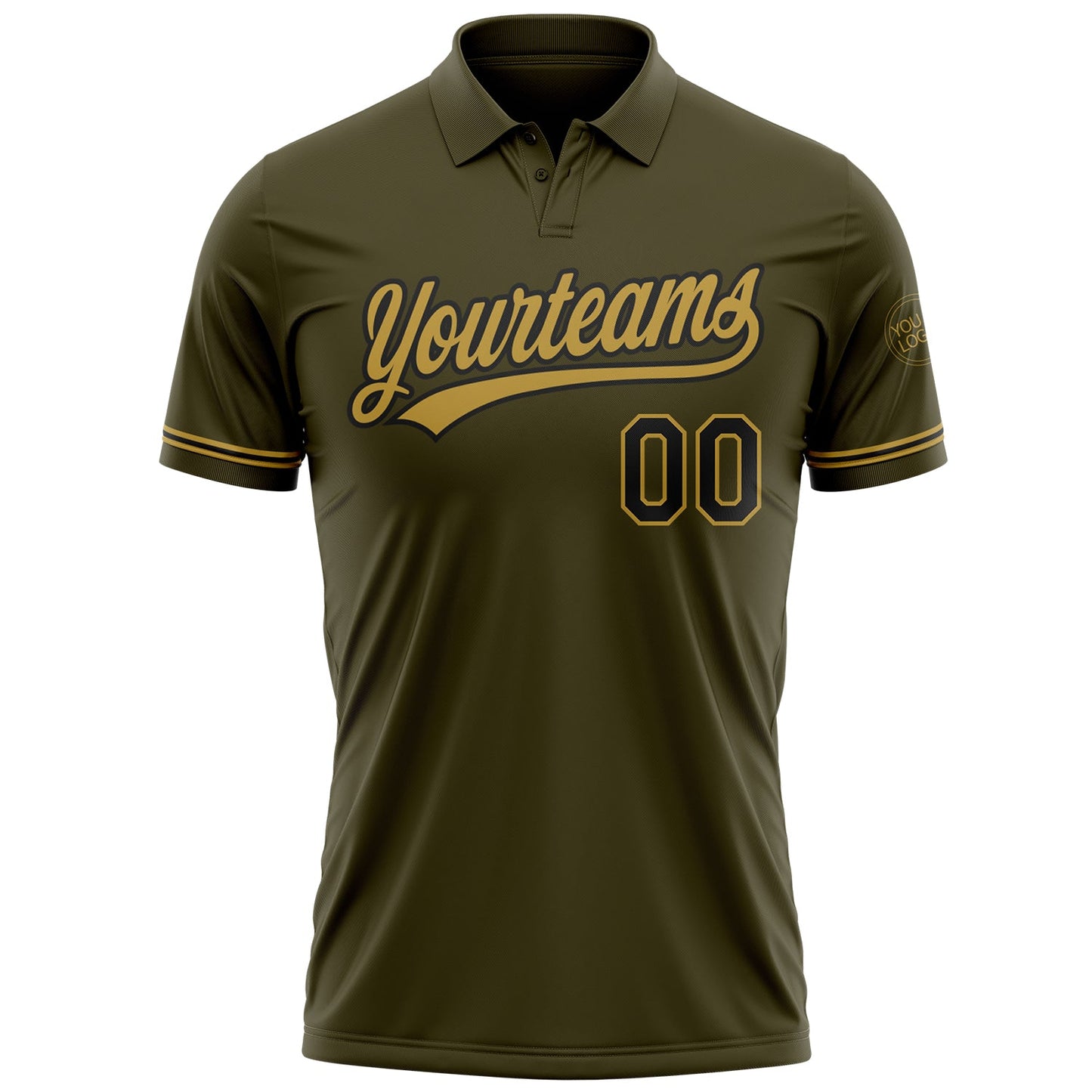 Custom Olive Black-Old Gold Performance Vapor Salute To Service Golf Polo Shirt view 2