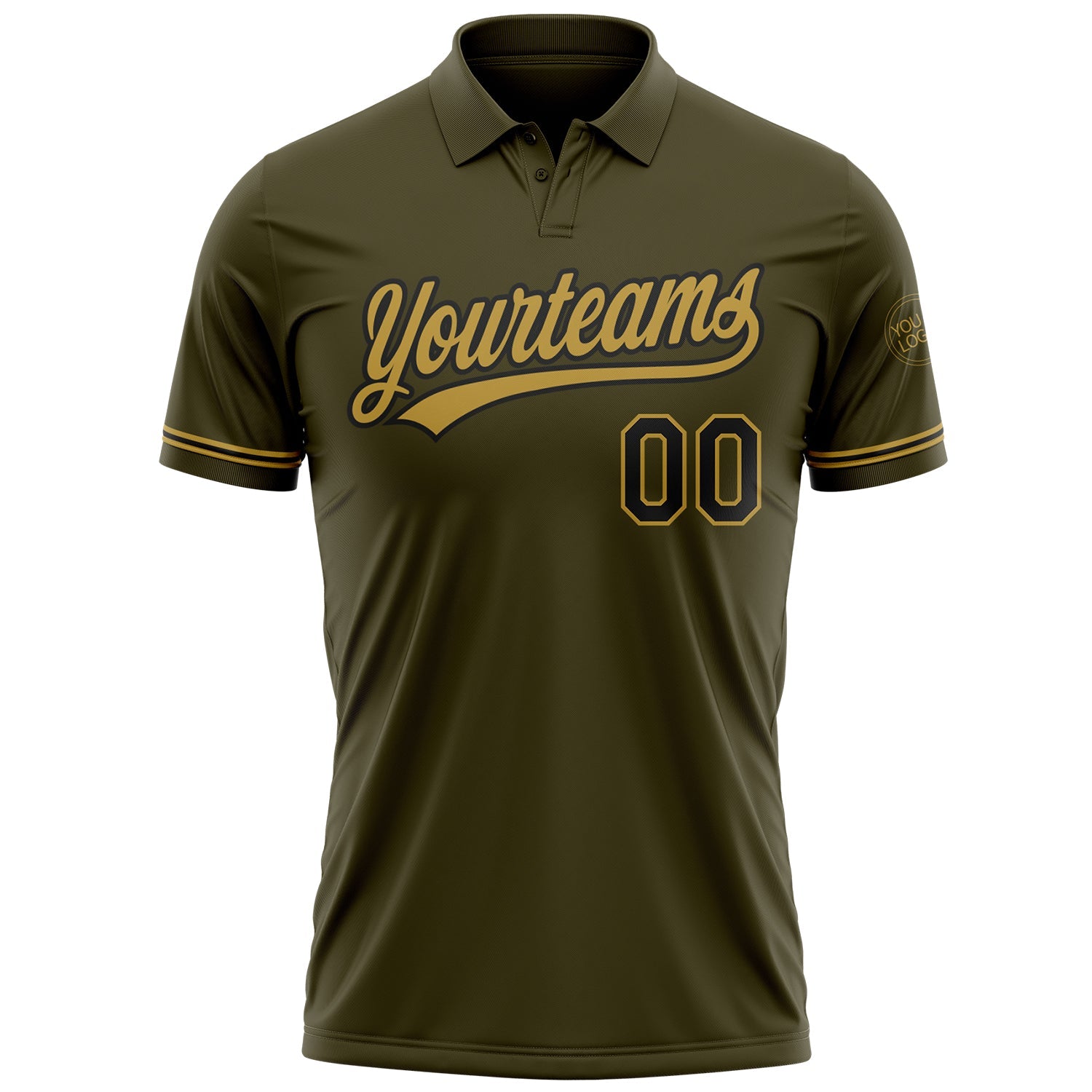Custom Olive Black-Old Gold Performance Vapor Salute To Service Golf Polo Shirt view 2