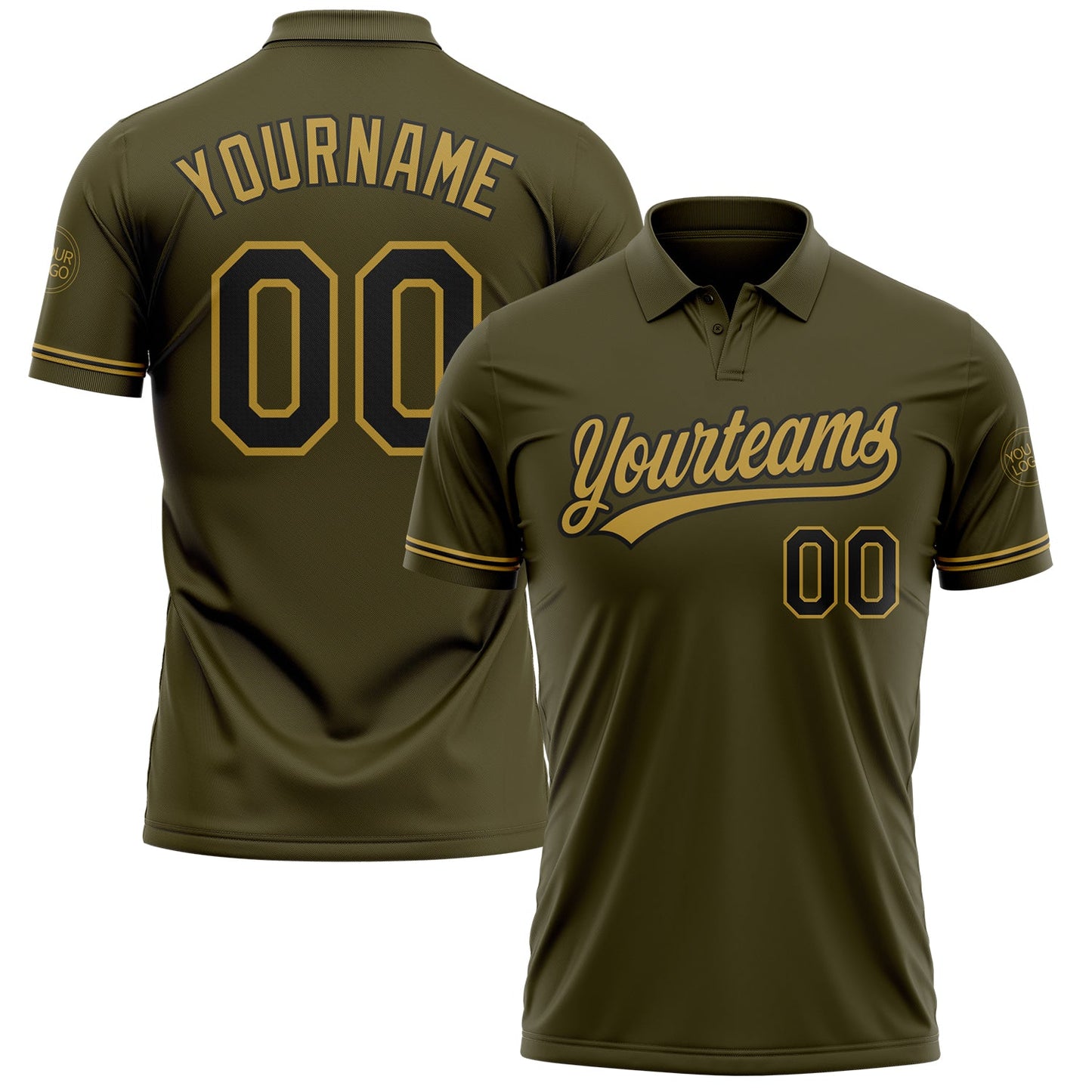 Custom Olive Black-Old Gold Performance Vapor Salute To Service Golf Polo Shirt - Main View