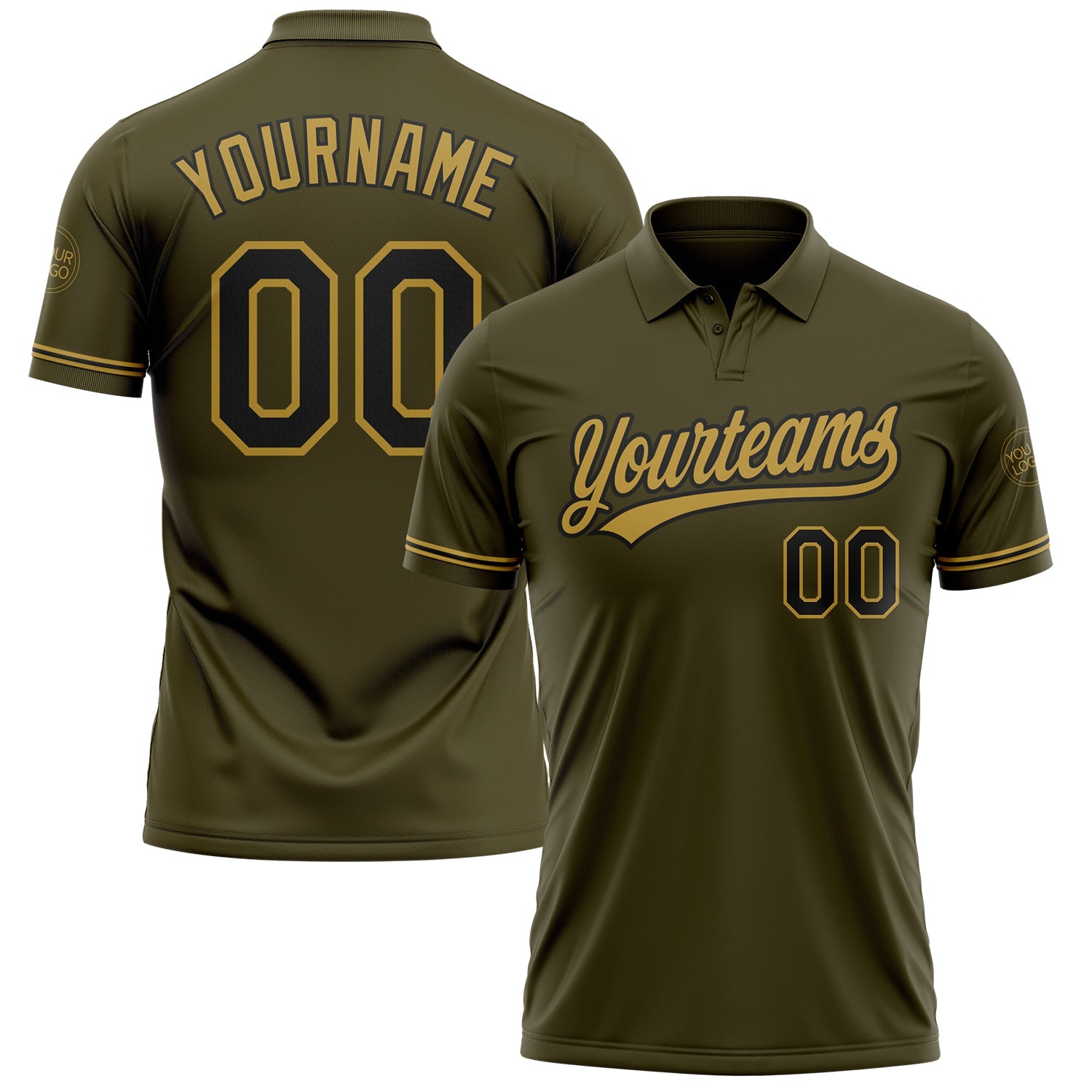 Custom Olive Black-Old Gold Performance Vapor Salute To Service Golf Polo Shirt - Main View