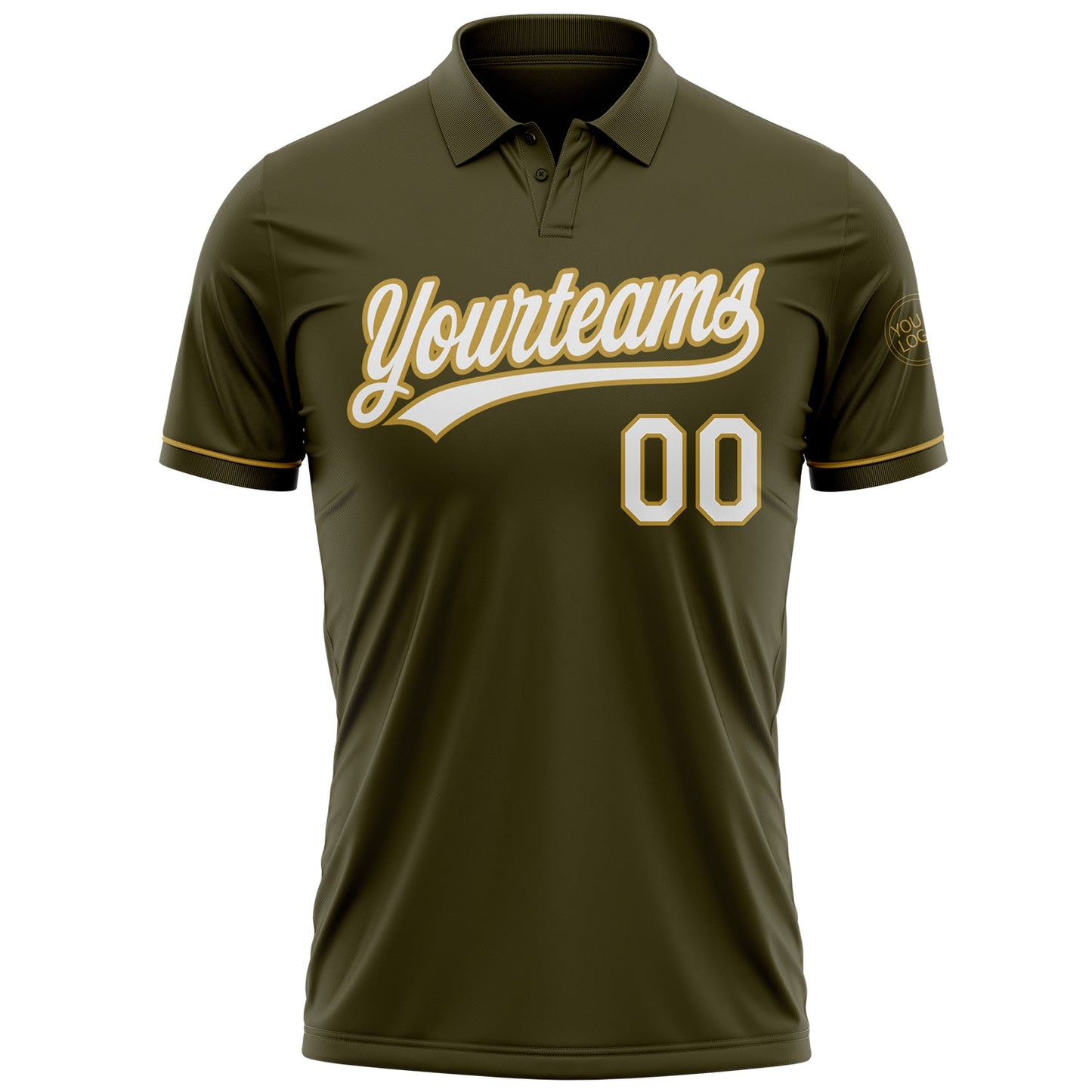 Custom Olive White-Old Gold Performance Vapor Salute To Service Golf Polo Shirt view 2