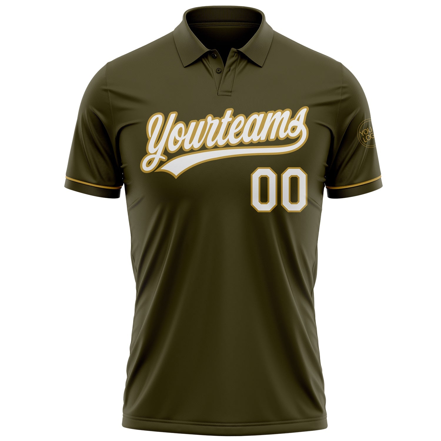 Custom Olive White-Old Gold Performance Vapor Salute To Service Golf Polo Shirt view 2