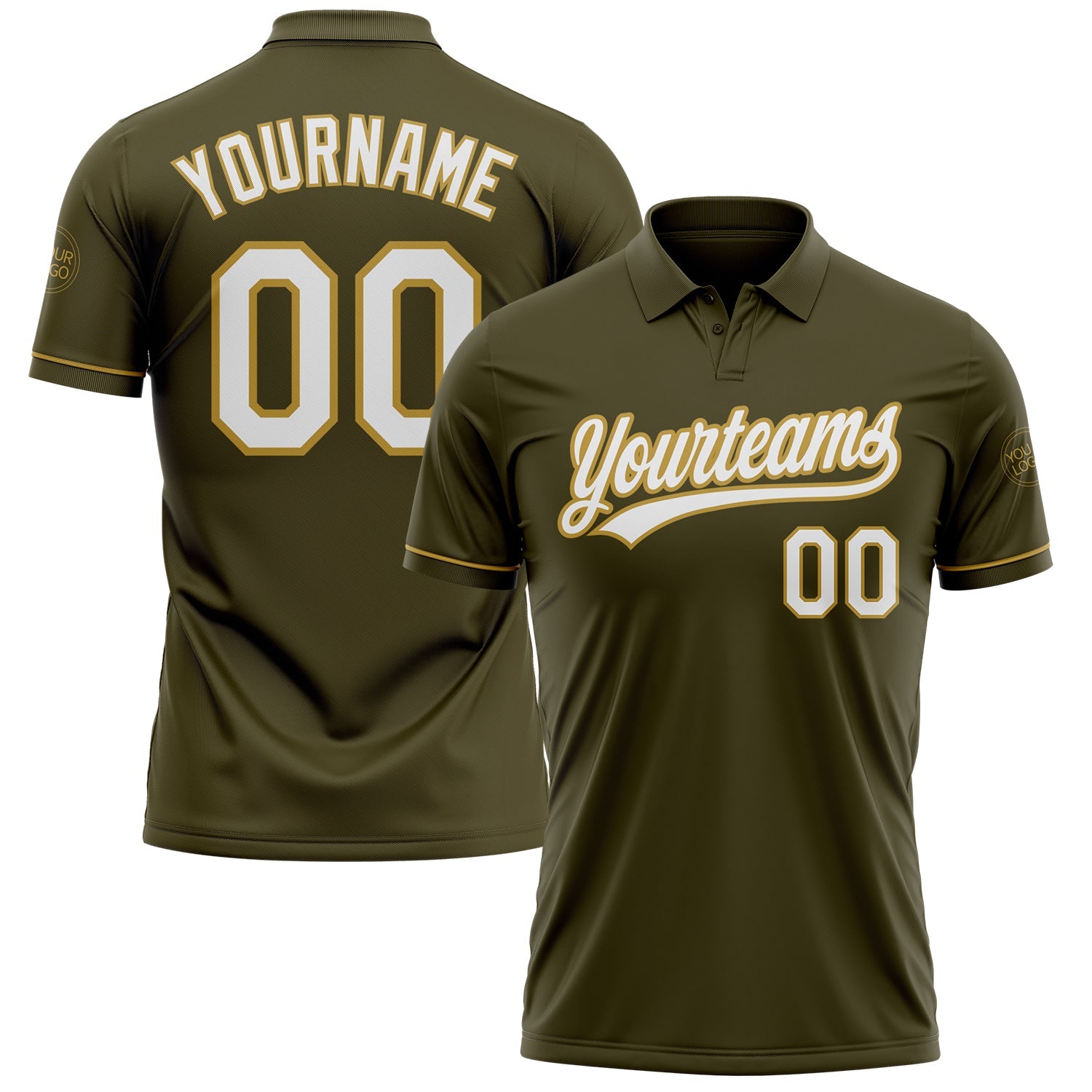 Custom Olive White-Old Gold Performance Vapor Salute To Service Golf Polo Shirt - Main View
