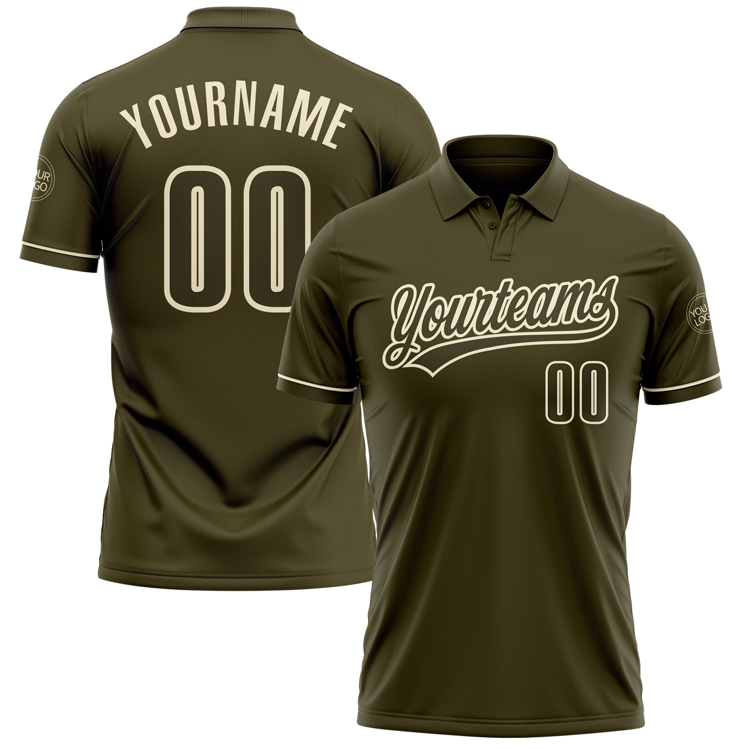 Custom Olive Cream Performance Vapor Salute To Service Golf Polo Shirt - Main View