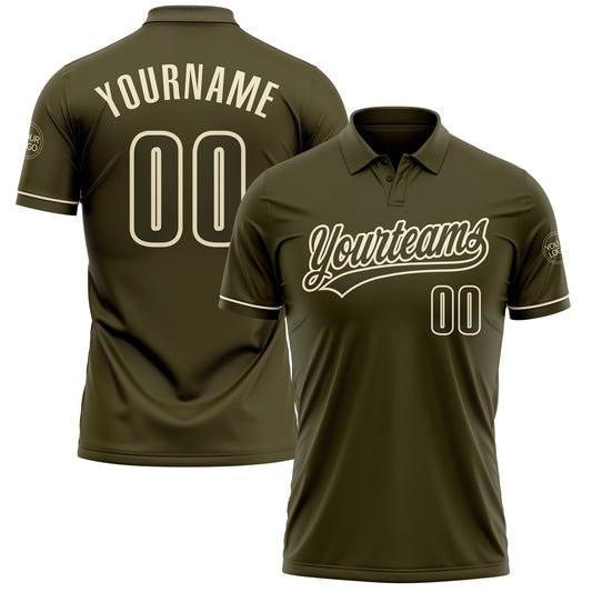 Custom Olive Cream Performance Vapor Salute To Service Golf Polo Shirt - Main View