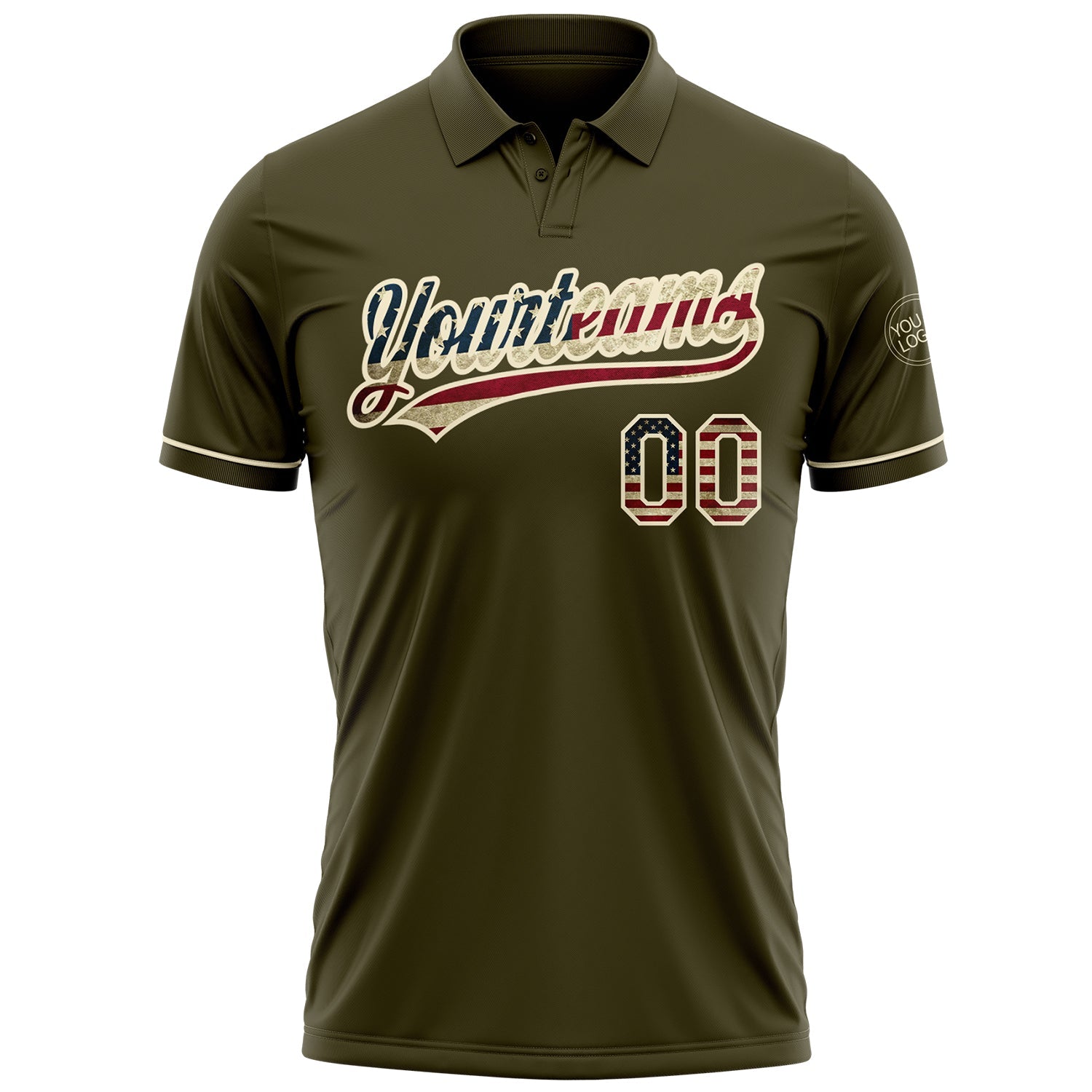 Custom Olive Vintage USA Flag-Cream Performance Vapor Salute To Service Golf Polo Shirt view 2
