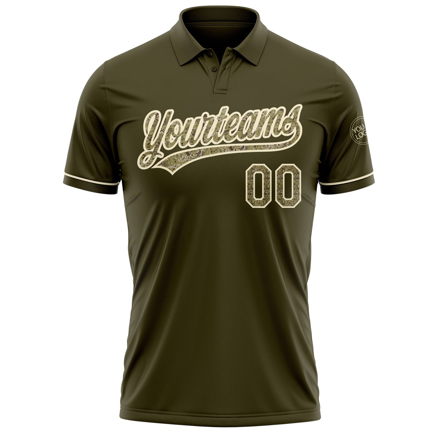 Custom Olive Camo-Cream Performance Vapor Salute To Service Golf Polo Shirt view 2