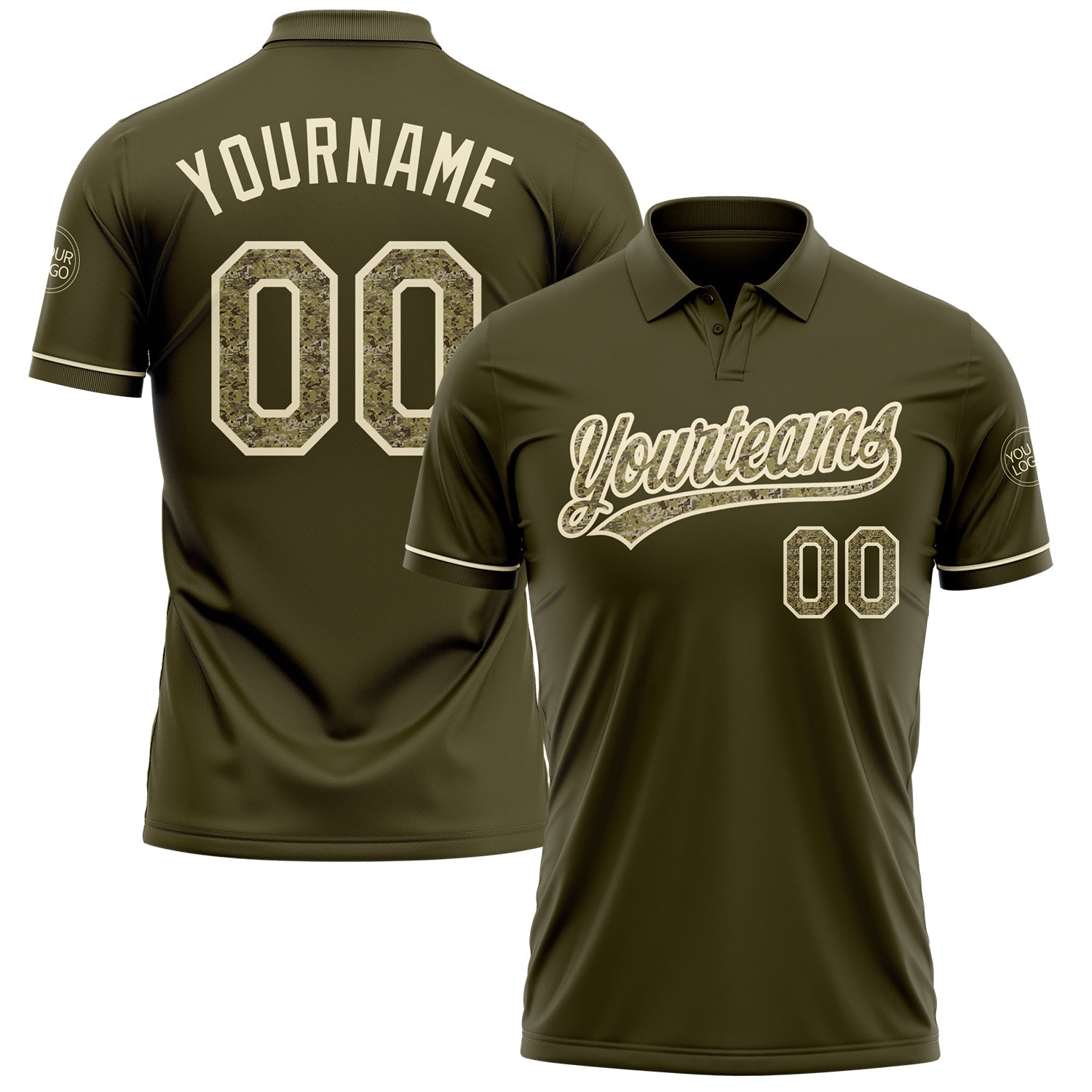 Custom Olive Camo-Cream Performance Vapor Salute To Service Golf Polo Shirt - Main View