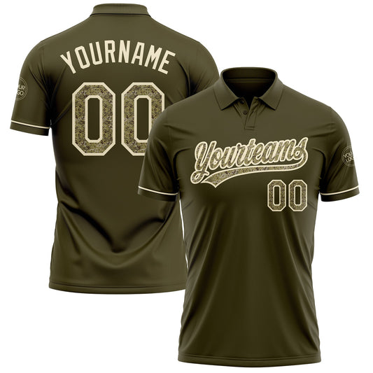 Custom Olive Camo-Cream Performance Vapor Salute To Service Golf Polo Shirt - Main View