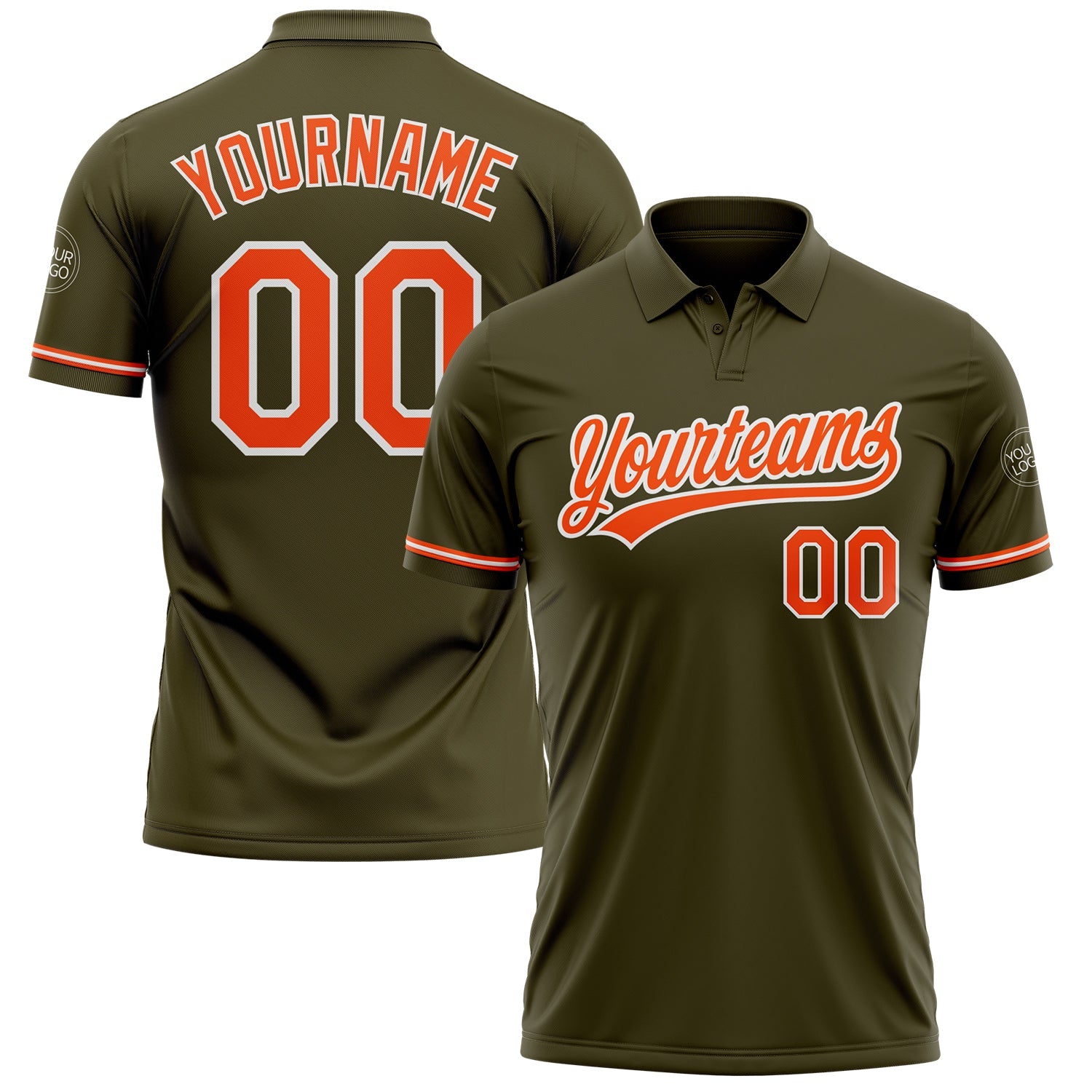 Custom Olive Orange-White Performance Vapor Salute To Service Golf Polo Shirt - Main View