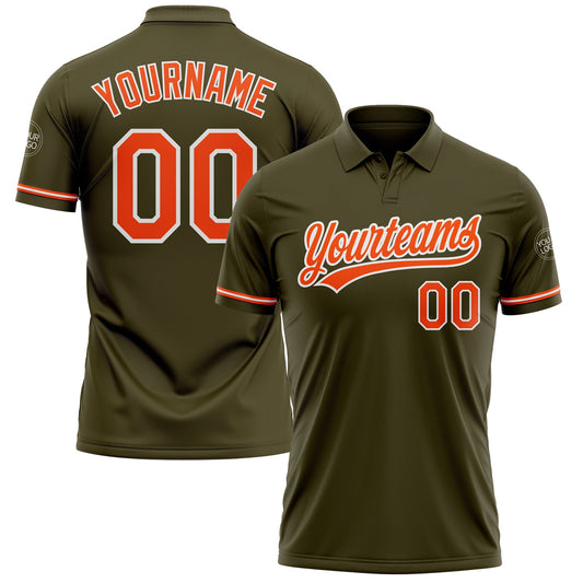 Custom Olive Orange-White Performance Vapor Salute To Service Golf Polo Shirt - Main View