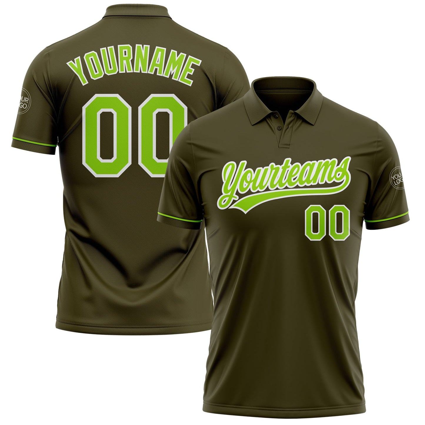 Custom Olive Neon Green-White Performance Vapor Salute To Service Golf Polo Shirt - Main View