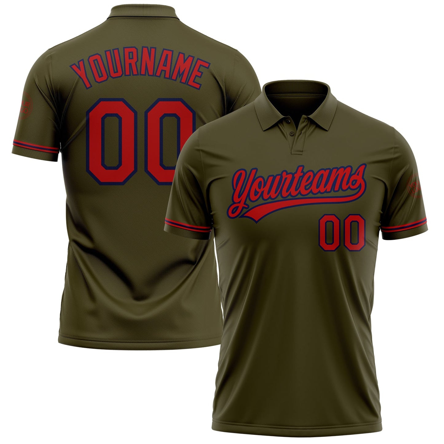 Custom Olive Red-Navy Performance Vapor Salute To Service Golf Polo Shirt - Main View