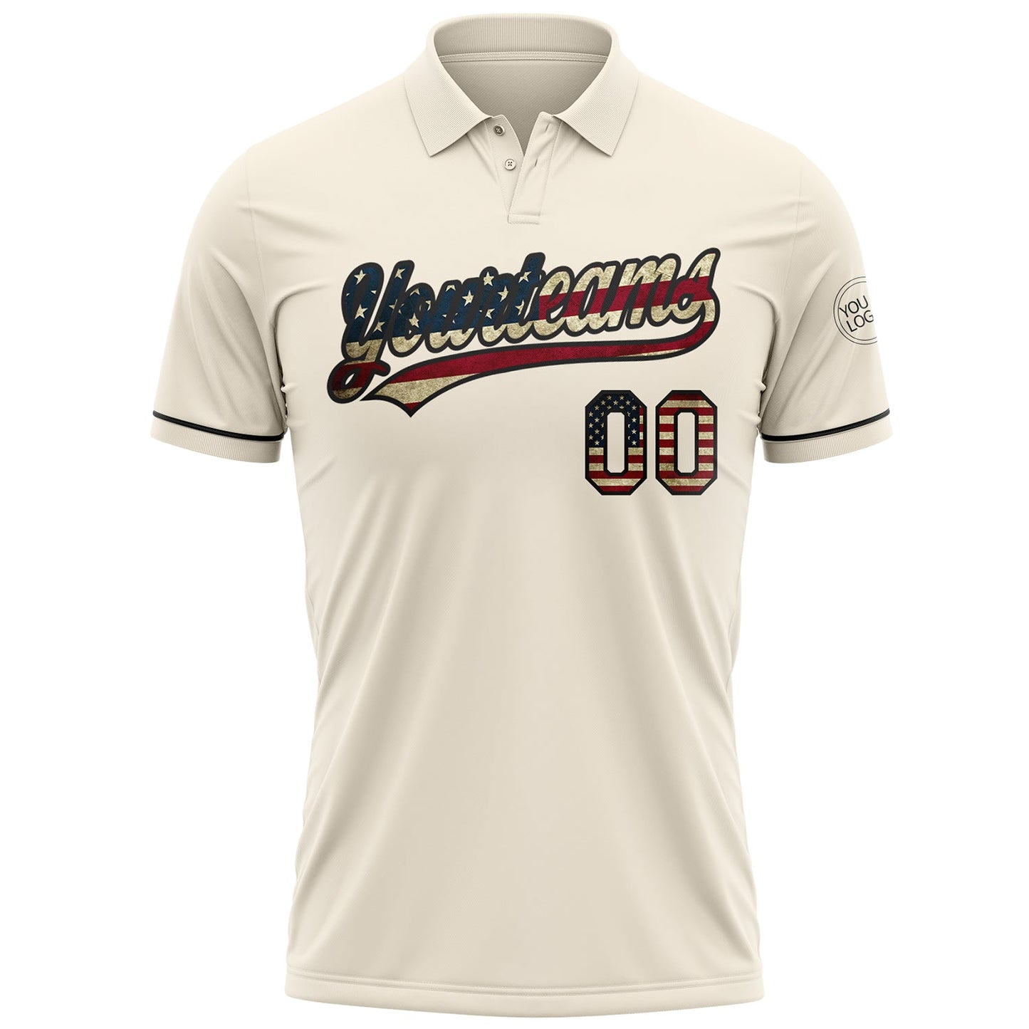 Custom Cream Vintage USA Flag-Black Performance Vapor Golf Polo Shirt view 2