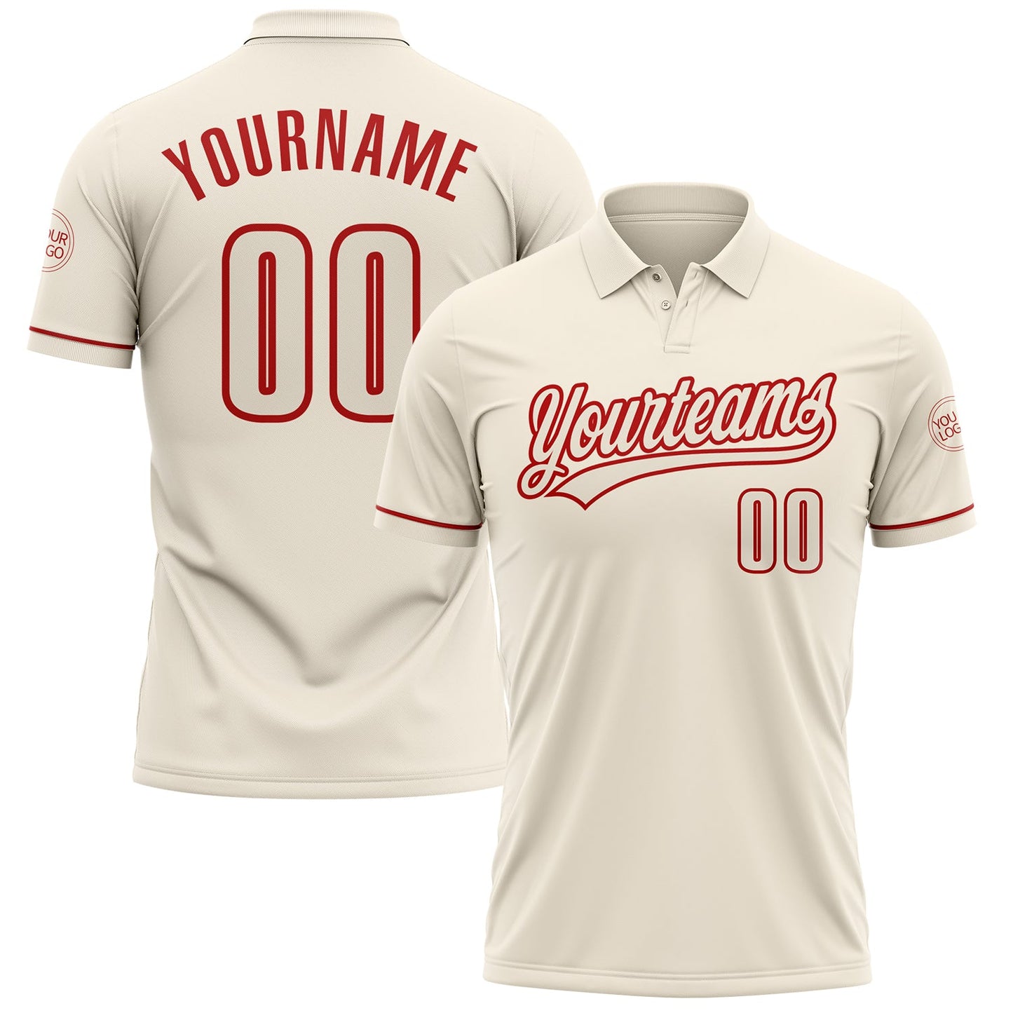 Custom Cream Red Performance Vapor Golf Polo Shirt - Main View