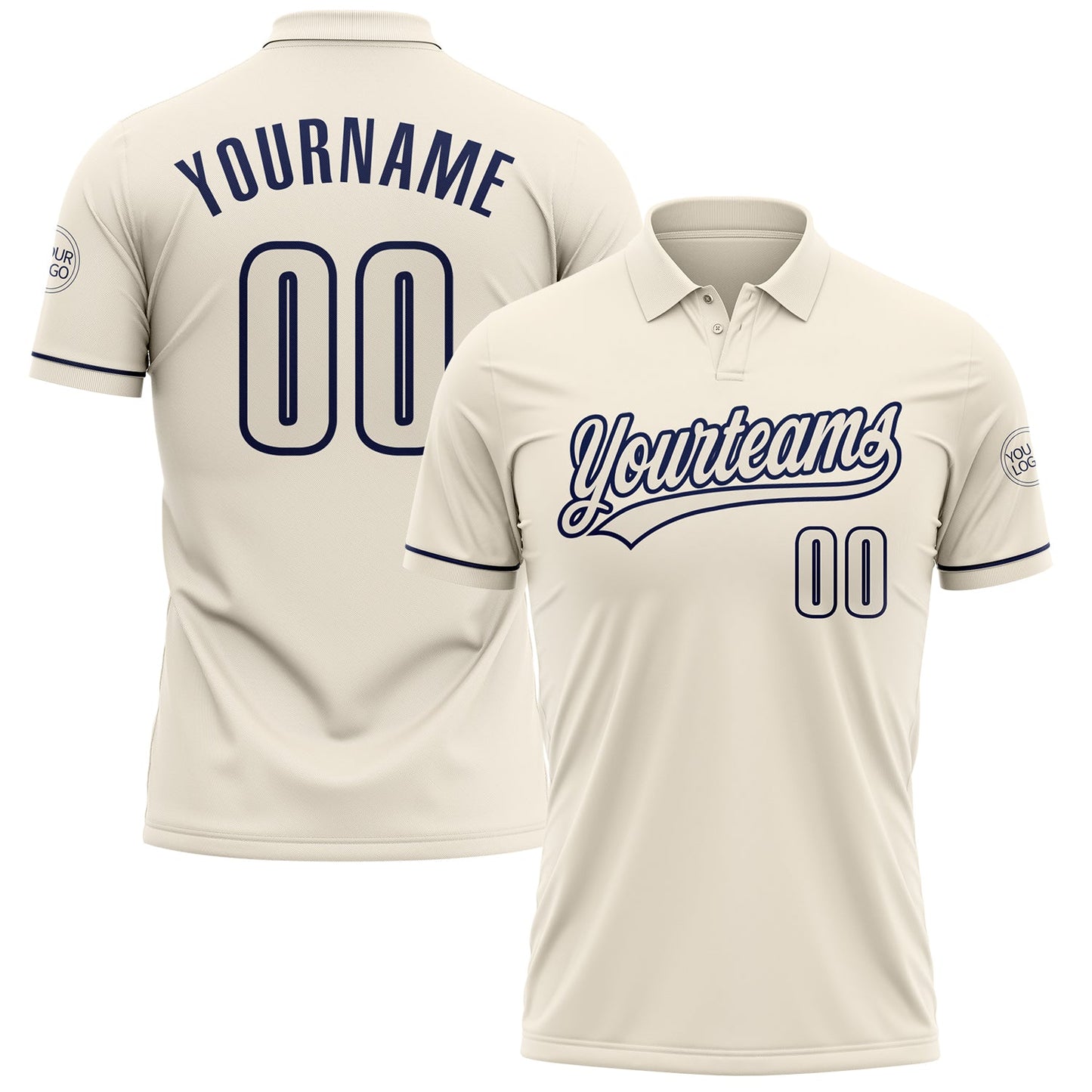 Custom Cream Navy Performance Vapor Golf Polo Shirt - Main View