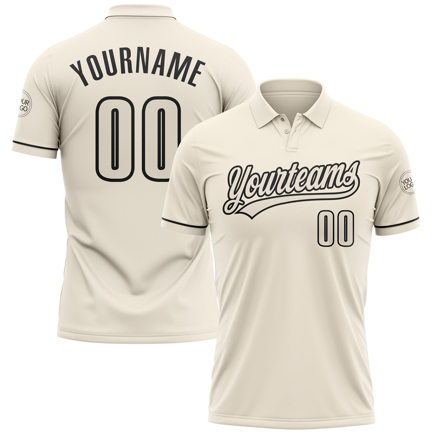 Custom Cream Black Performance Vapor Golf Polo Shirt - Main View