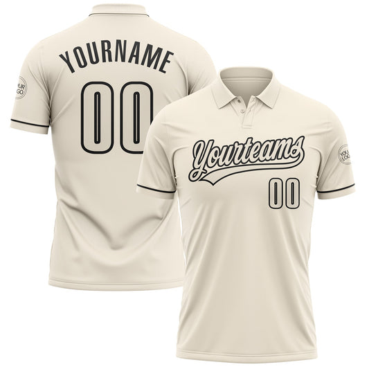 Custom Cream Black Performance Vapor Golf Polo Shirt - Main View