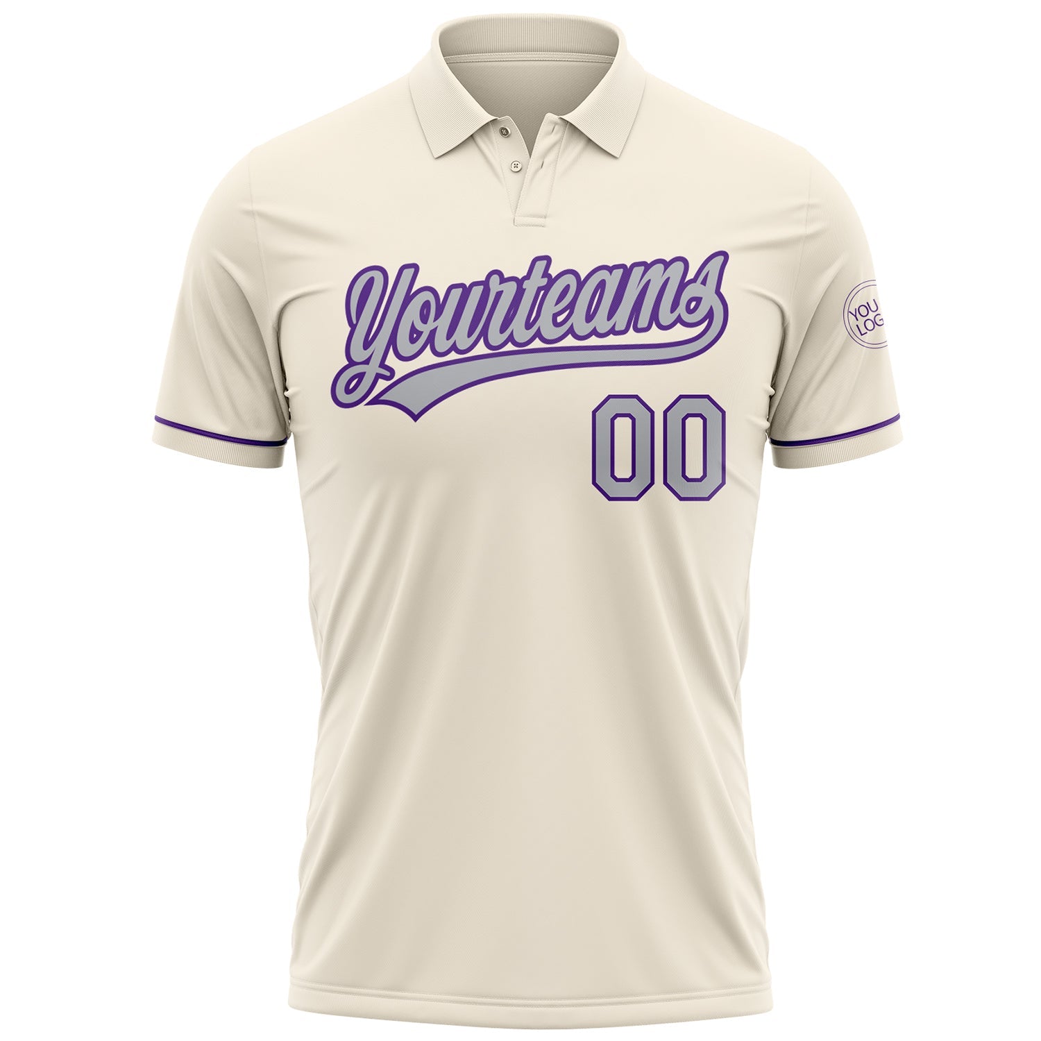 Custom Cream Gray-Purple Performance Vapor Golf Polo Shirt view 2