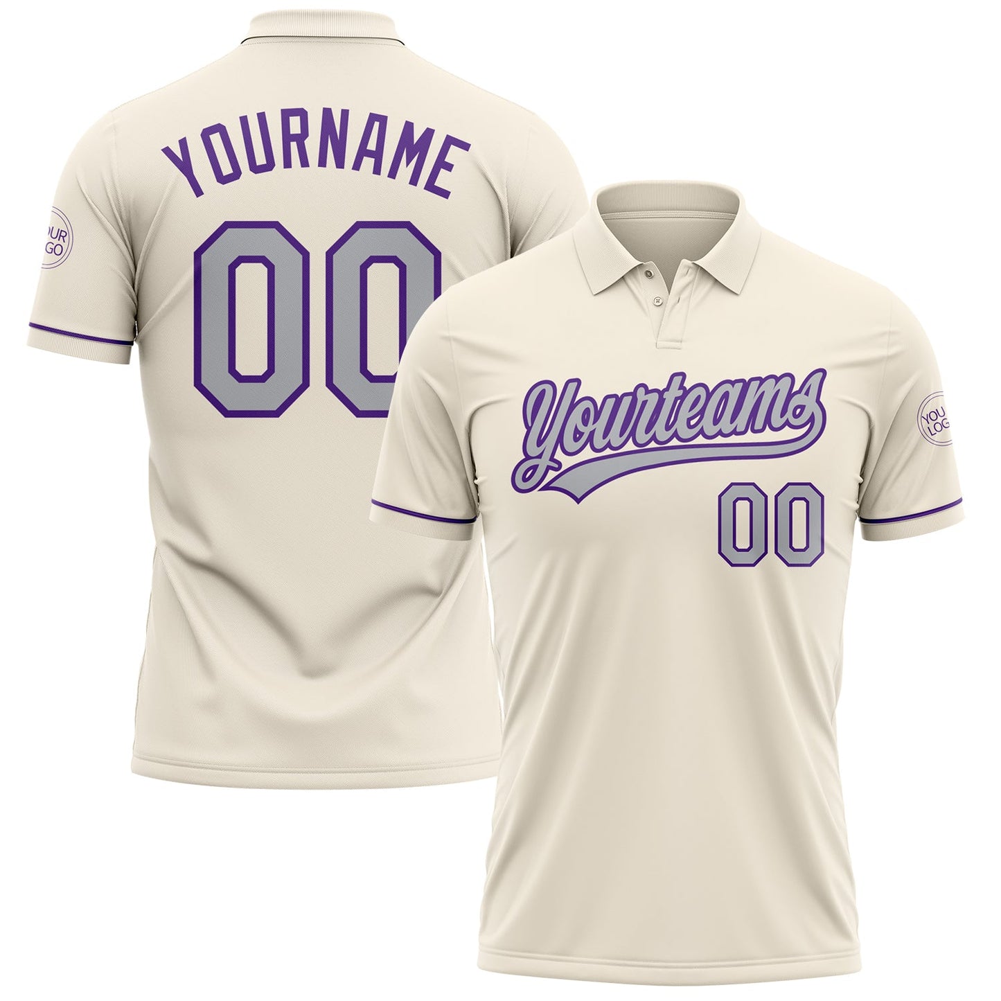 Custom Cream Gray-Purple Performance Vapor Golf Polo Shirt - Main View