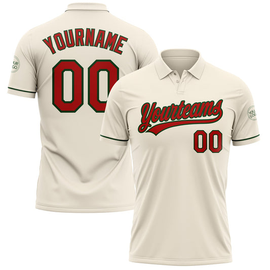 Custom Cream Red-Green Performance Vapor Golf Polo Shirt - Main View