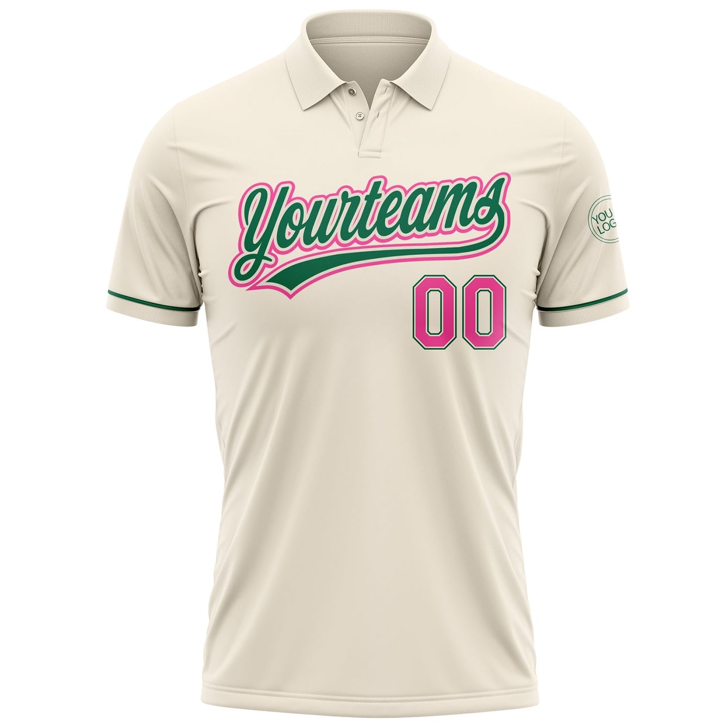 Custom Cream Pink-Kelly Green Performance Vapor Golf Polo Shirt view 2