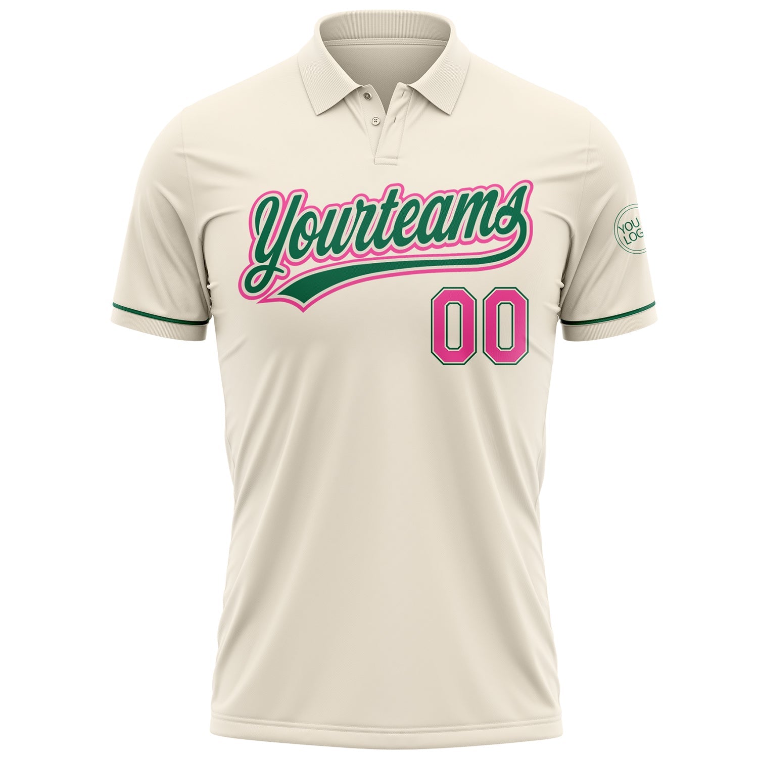 Custom Cream Pink-Kelly Green Performance Vapor Golf Polo Shirt view 2
