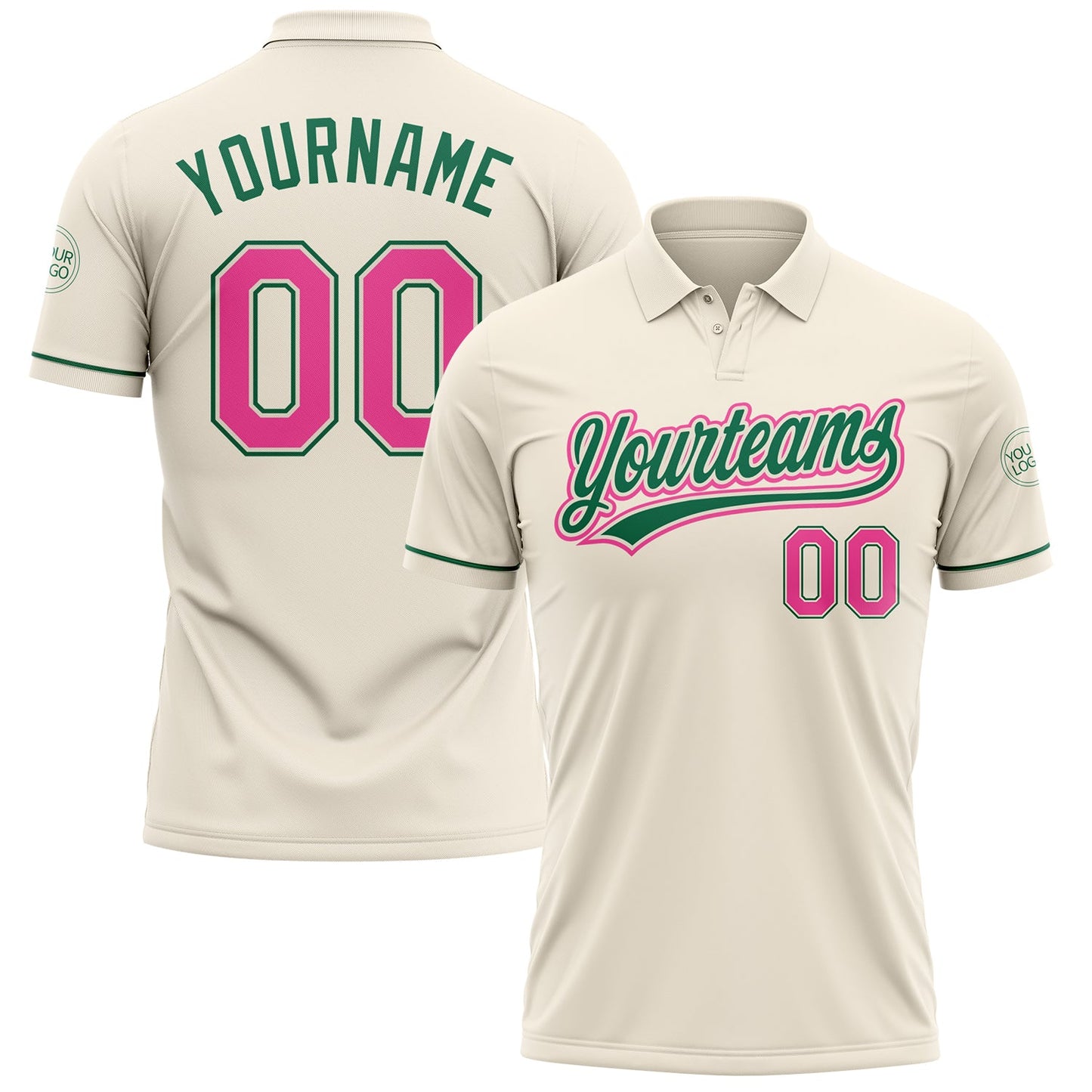 Custom Cream Pink-Kelly Green Performance Vapor Golf Polo Shirt - Main View