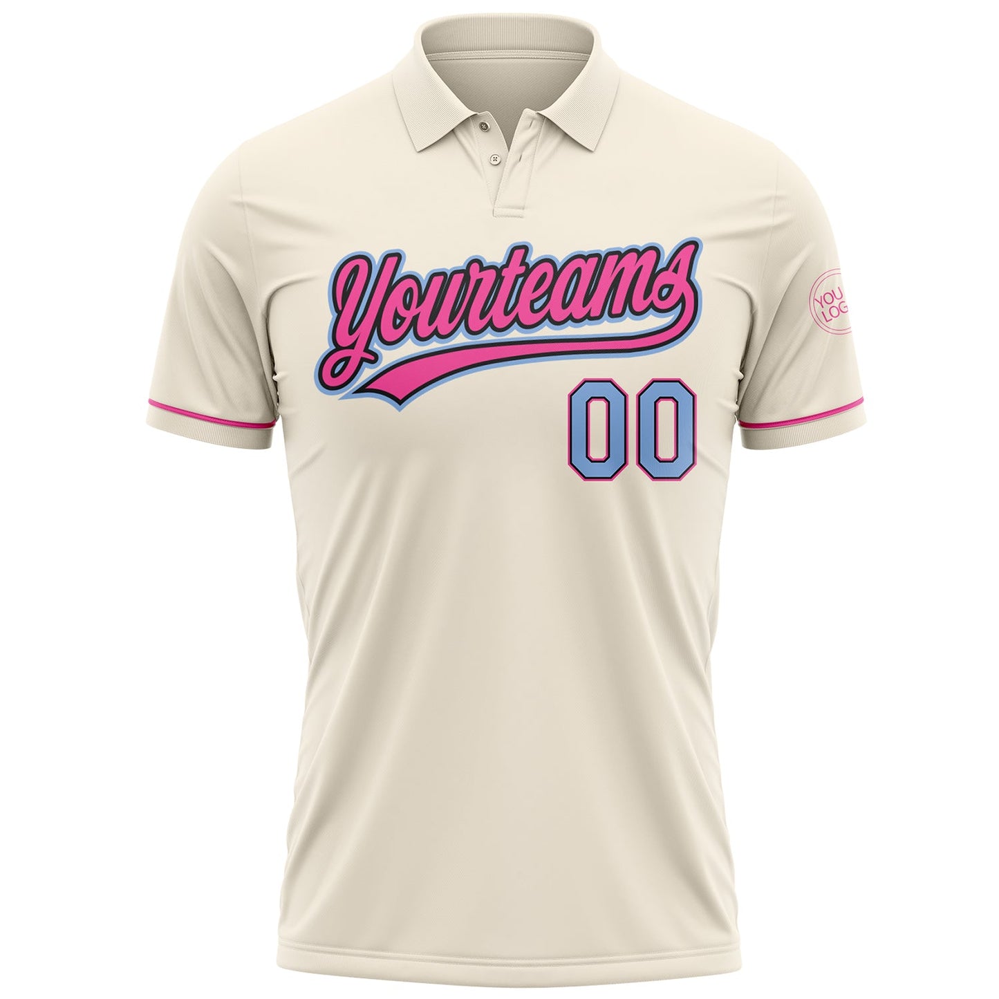 Custom Cream Light Blue Black-Pink Performance Vapor Golf Polo Shirt view 2