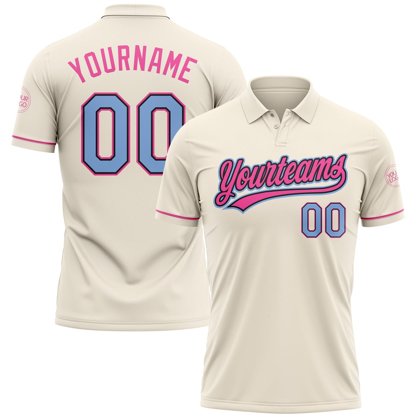 Custom Cream Light Blue Black-Pink Performance Vapor Golf Polo Shirt - Main View