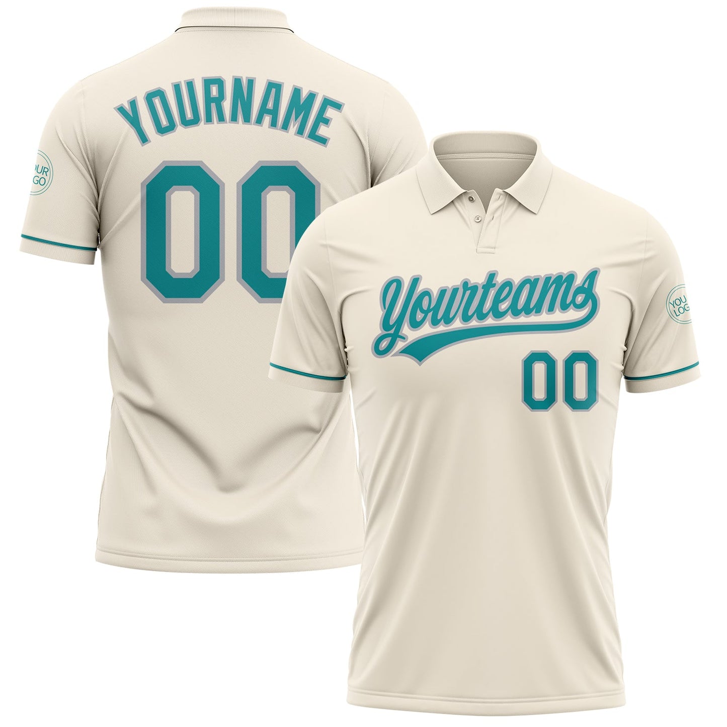 Custom Cream Teal-Gray Performance Vapor Golf Polo Shirt - Main View